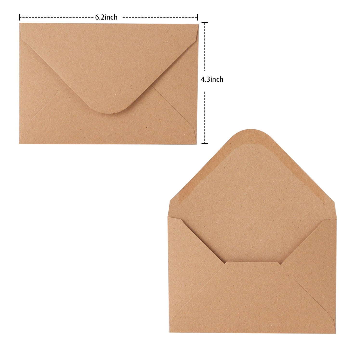 V-flap Kraft Envelopes, 50 Pack, 4 x 6 Inch, A4 Envelopes, Card Envelopes, Brown Envelopes, Kraft Paper Envelopes for Invitations, Postcard Envelopes