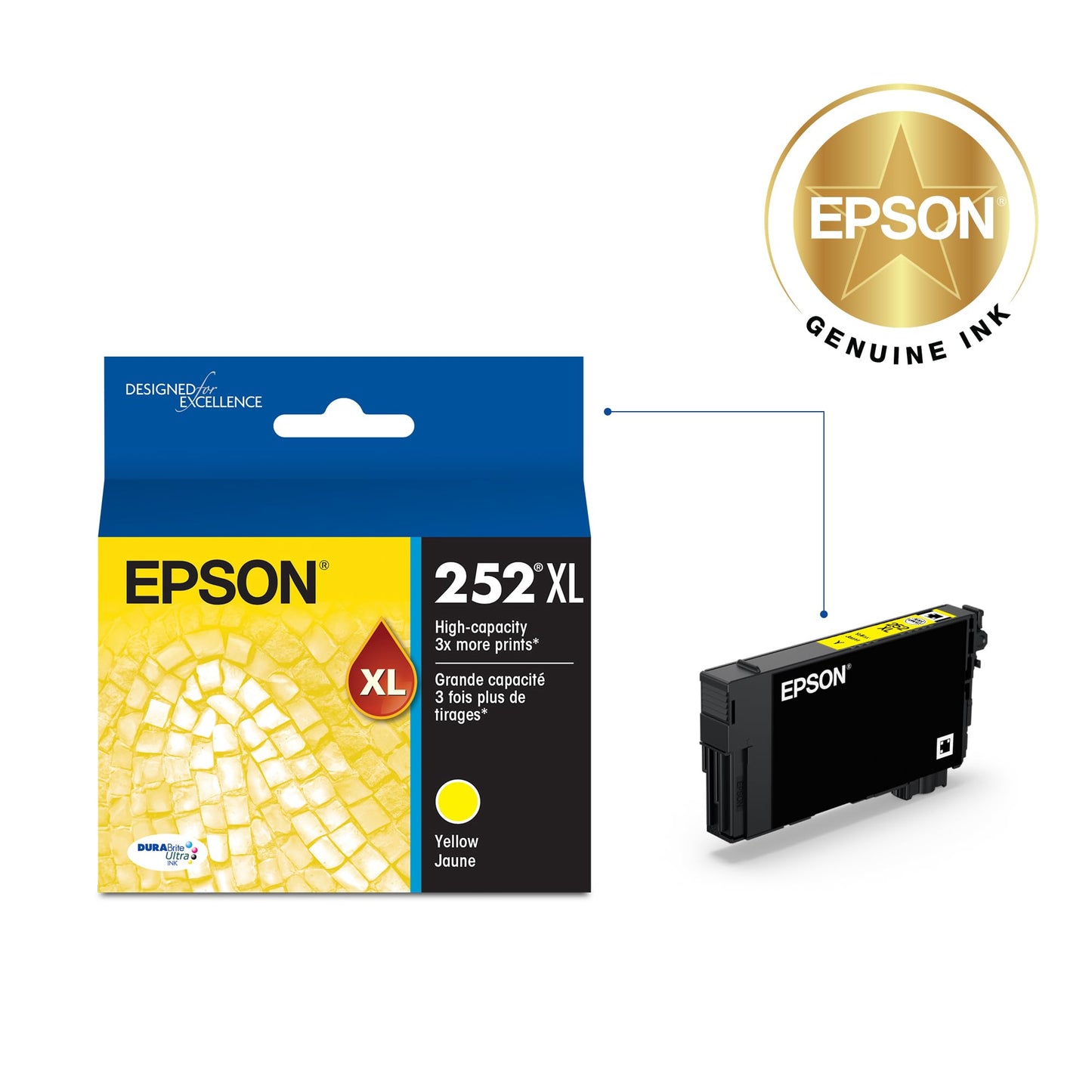 EPSON 252 DURABrite Ultra Ink High Capacity Yellow Cartridge (T252XL420-S) Works with WorkForce WF-3620, 3640, 7110, 7610, 7620, 7710, 7720, 7210