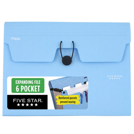 Five Star Expanding File Organizer, 6-Pocket Accordian File Organizer, Bungee Closure, Holds 8-1/2" x 11" Paper, Tidewater Blue (350100C-ECM)