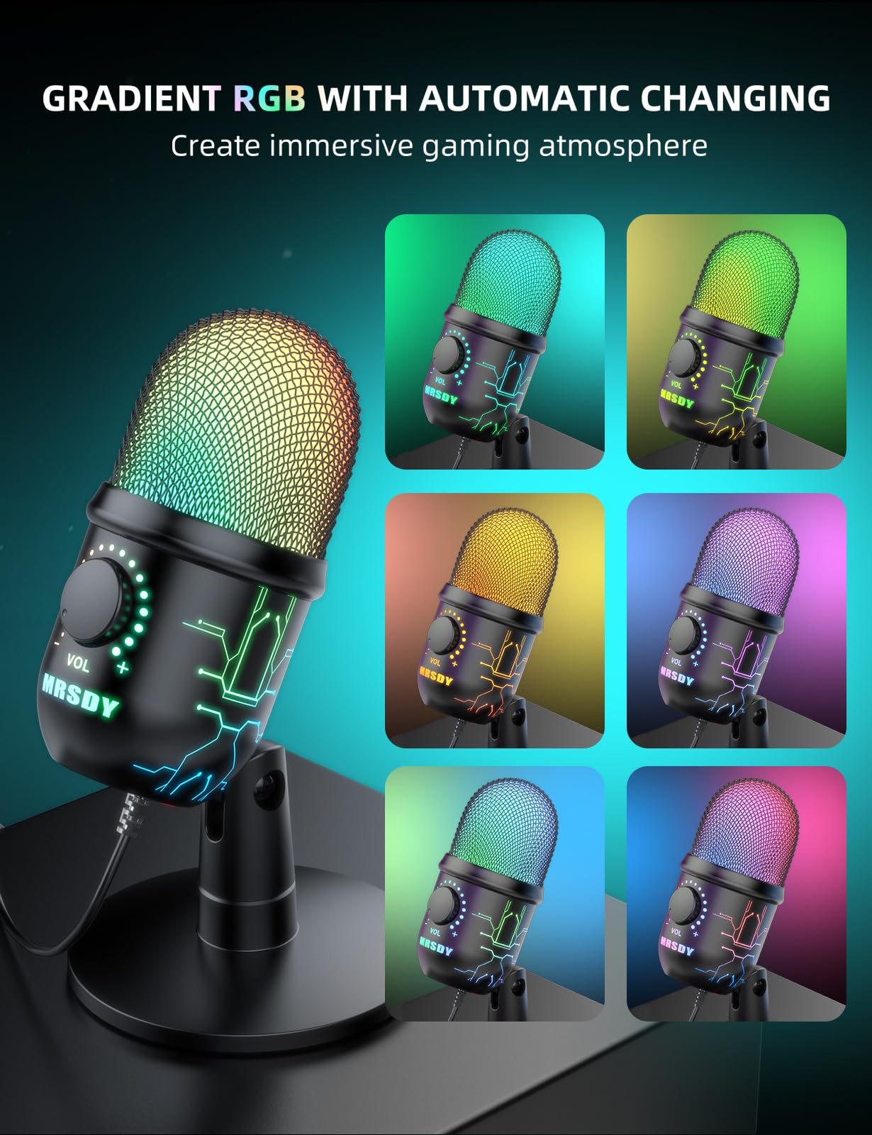 MRSDY Gaming Microphone, USB Computer Microphone for PC, Mac, PS4/5, Condenser Podcast Mic for Studio Recording, YouTube, Streaming, with Headphone