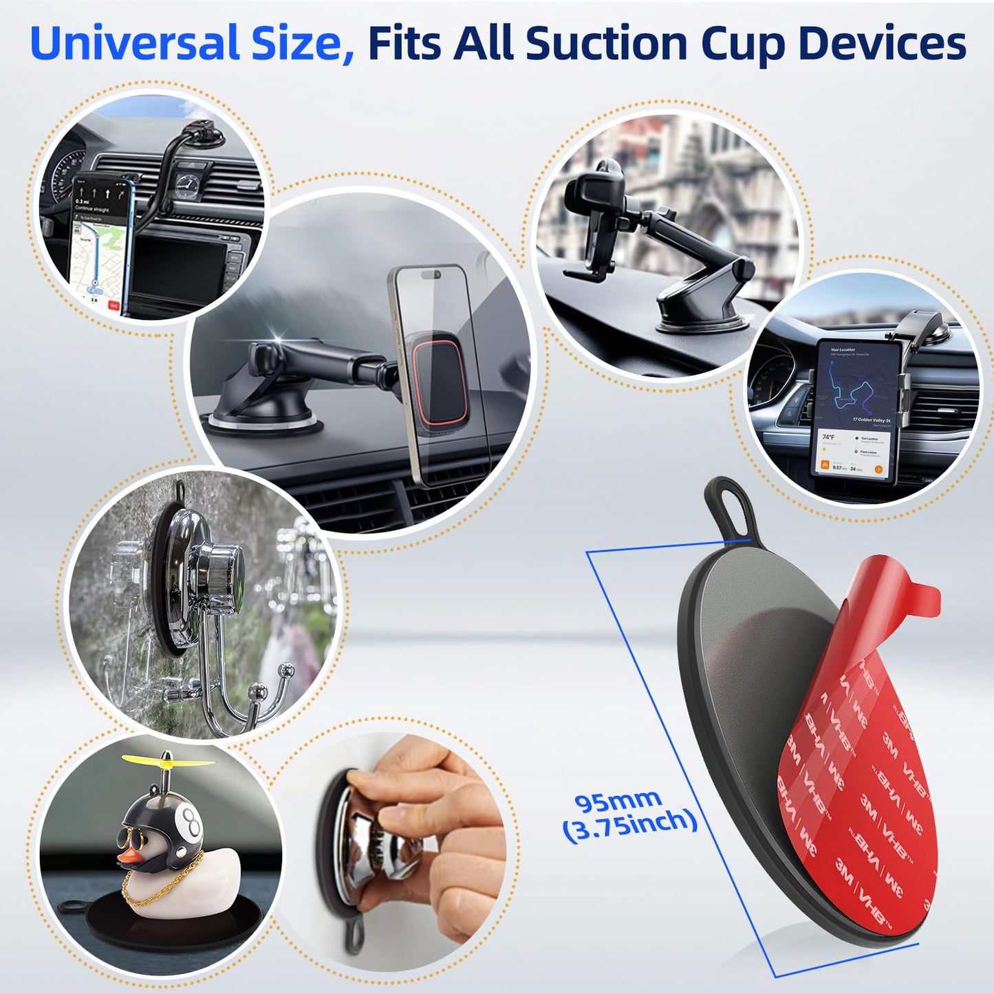 Dashboard Pad Mounting Disk for Suction Cup, 3.75” Large Plastic Extra Strong Adhesive Disc for Dash Windshield Holder, Camera GPS, Tablet, Car Phone