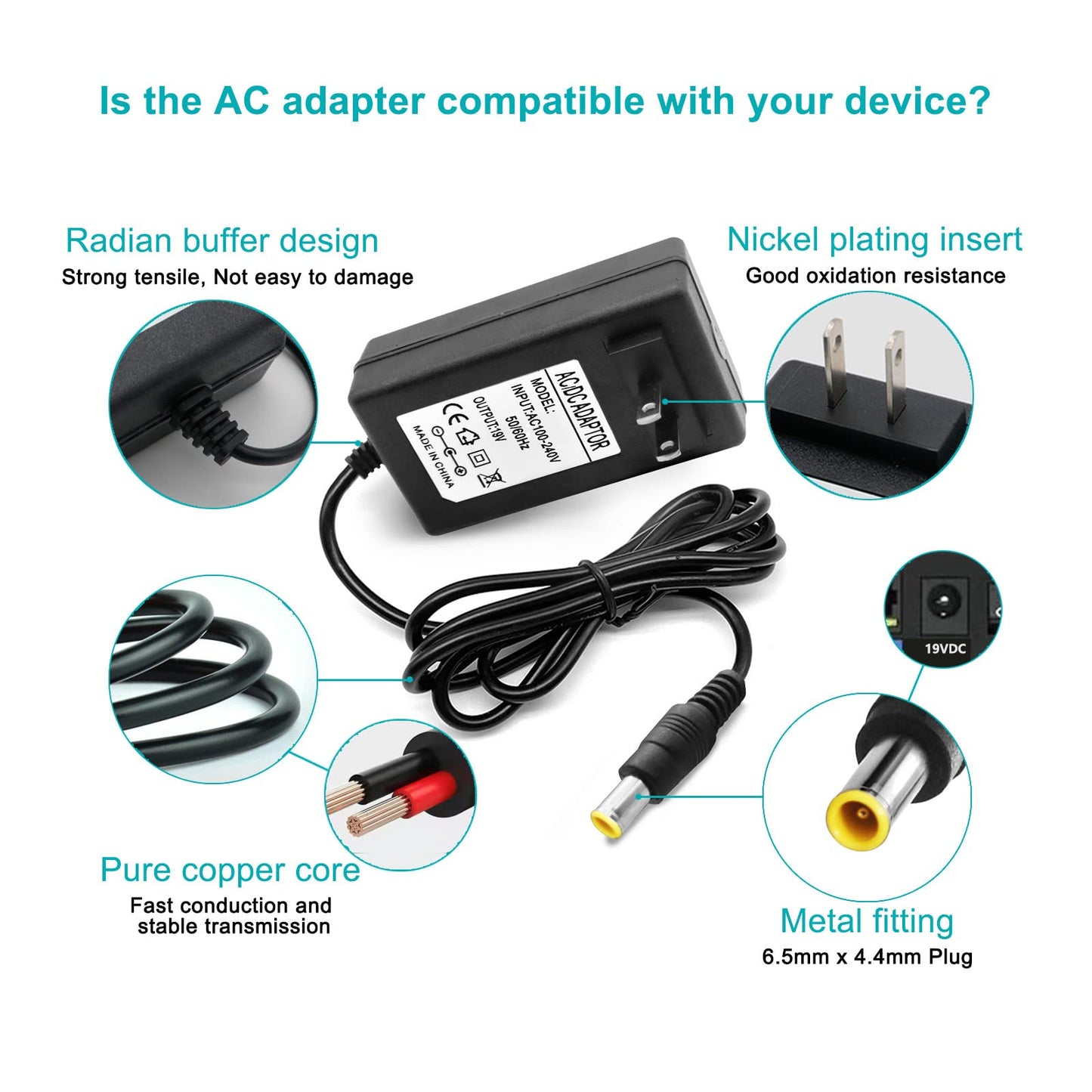 19V 1.3A 2.1A Power Adapter for LG Monitor Power Cord 19V DC Power Supply Charging for LG 32" 27" 24" 23" 22" 20" 19" LCD LED HD TV Monitor…