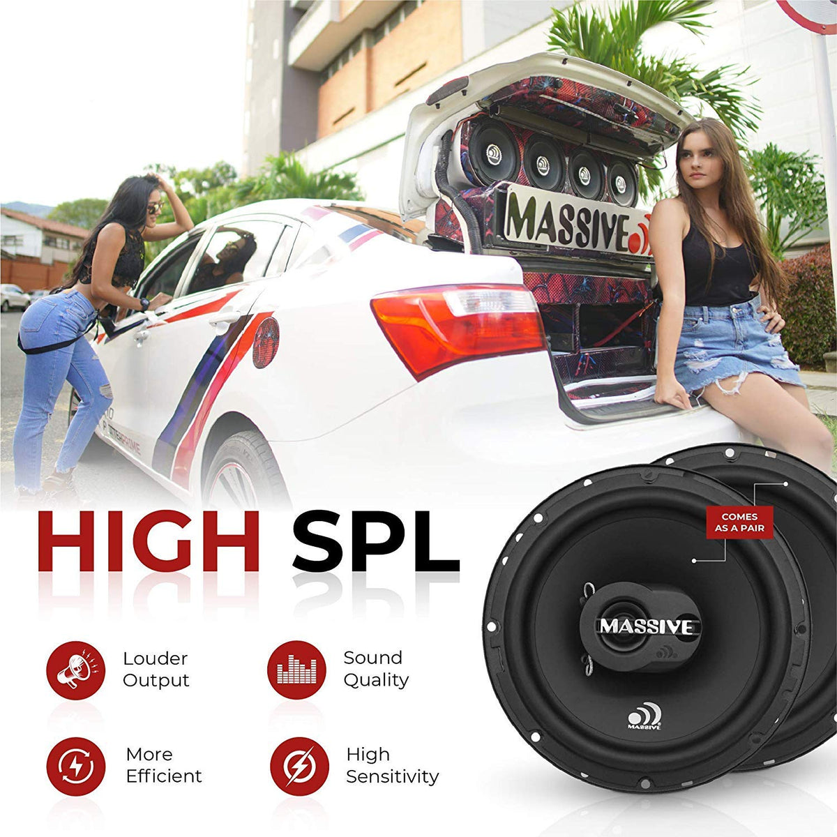 Massive Audio MX65SV2 | 6.5" 2-Way Shallow Mount Coaxial Car Speakers | 100W Max / 50W RMS | Compact OEM Fit | Silk Dome Tweeter & Mid-Bass Cone | Premium Sound Upgrade