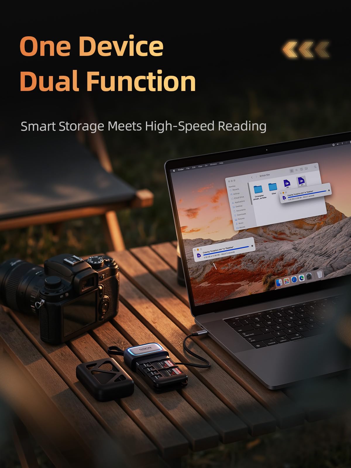 llano F15 2-in-1 High-Speed SD/Micro SD Card Reader Adapter(UHS-II Supported),Holder Case, Built-in Slot Storage, Compatible with iPhone, Android, PC