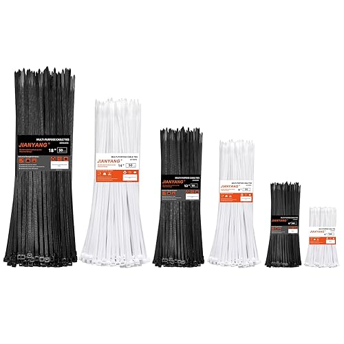 Zip Ties Assorted Size,4+6+8+12+14+18 Inch Double Sided Toothed,100 LBS Tensile Strength Heavy Duty Cable Wire Ties With Self-Locking Adjustable
