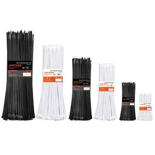 Zip Ties Assorted Size,4+6+8+12+14+18 Inch Double Sided Toothed,100 LBS Tensile Strength Heavy Duty Cable Wire Ties With Self-Locking Adjustable