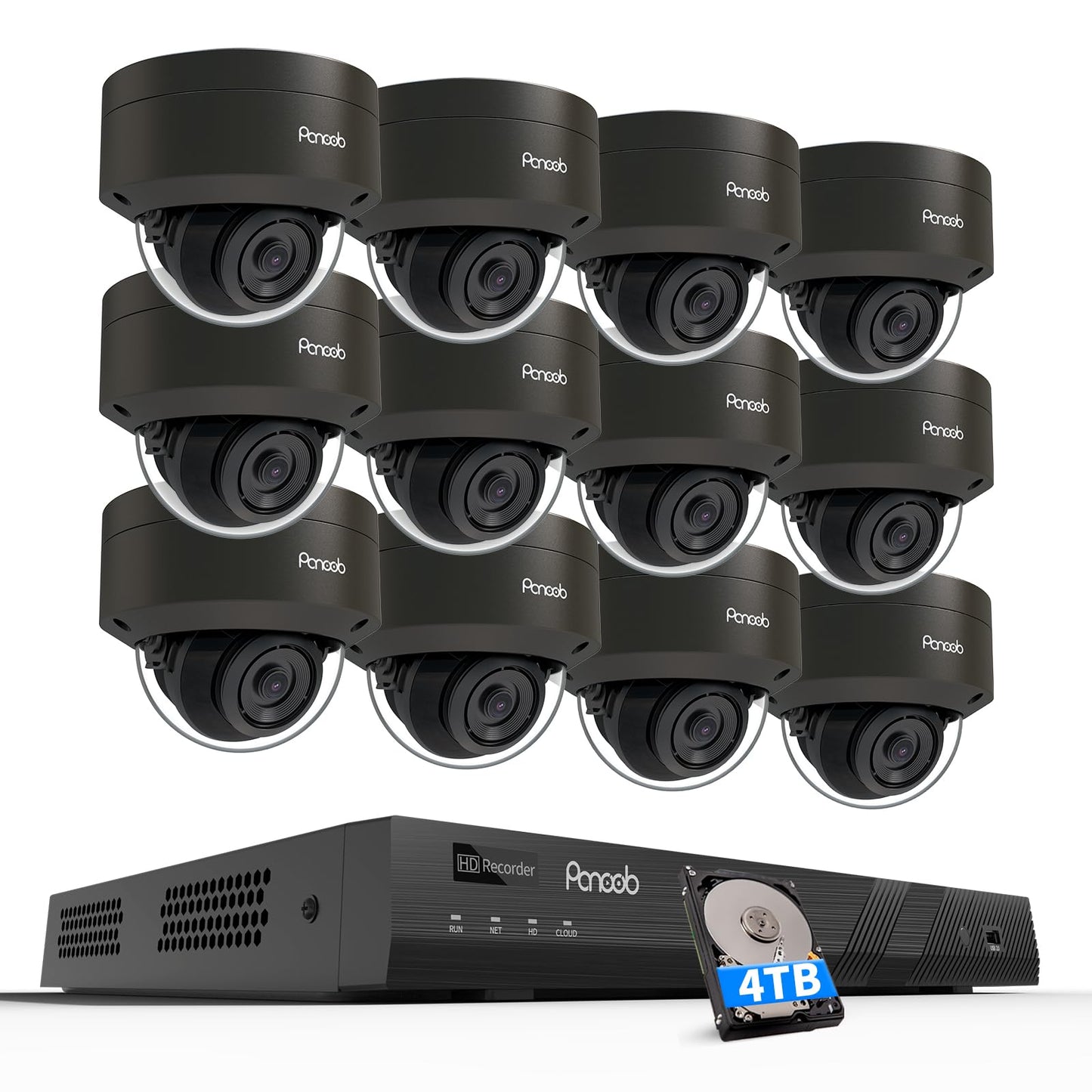 PANOOB 16 Channel Security Camera System 4K PoE, 12x 8MP IK10 Vandal Proof Dome Camera with AI Human Vehicle Detection, Built-in Mic, Remote Access