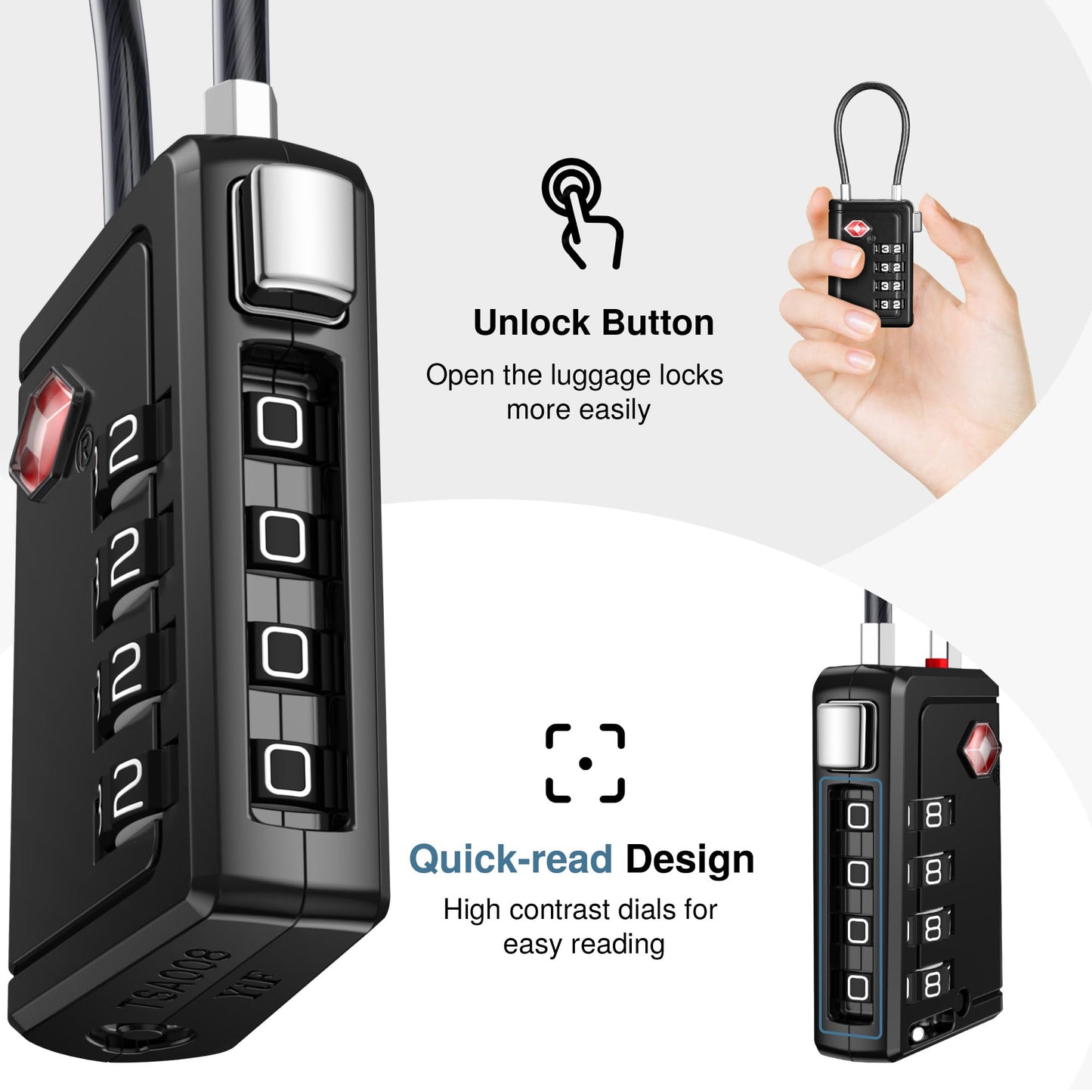 Puroma TSA Approved Travel Locks 2 Pack – 4 Digit Combination Padlocks with Open Alert, Resettable Zinc Alloy for Suitcase & Backpack