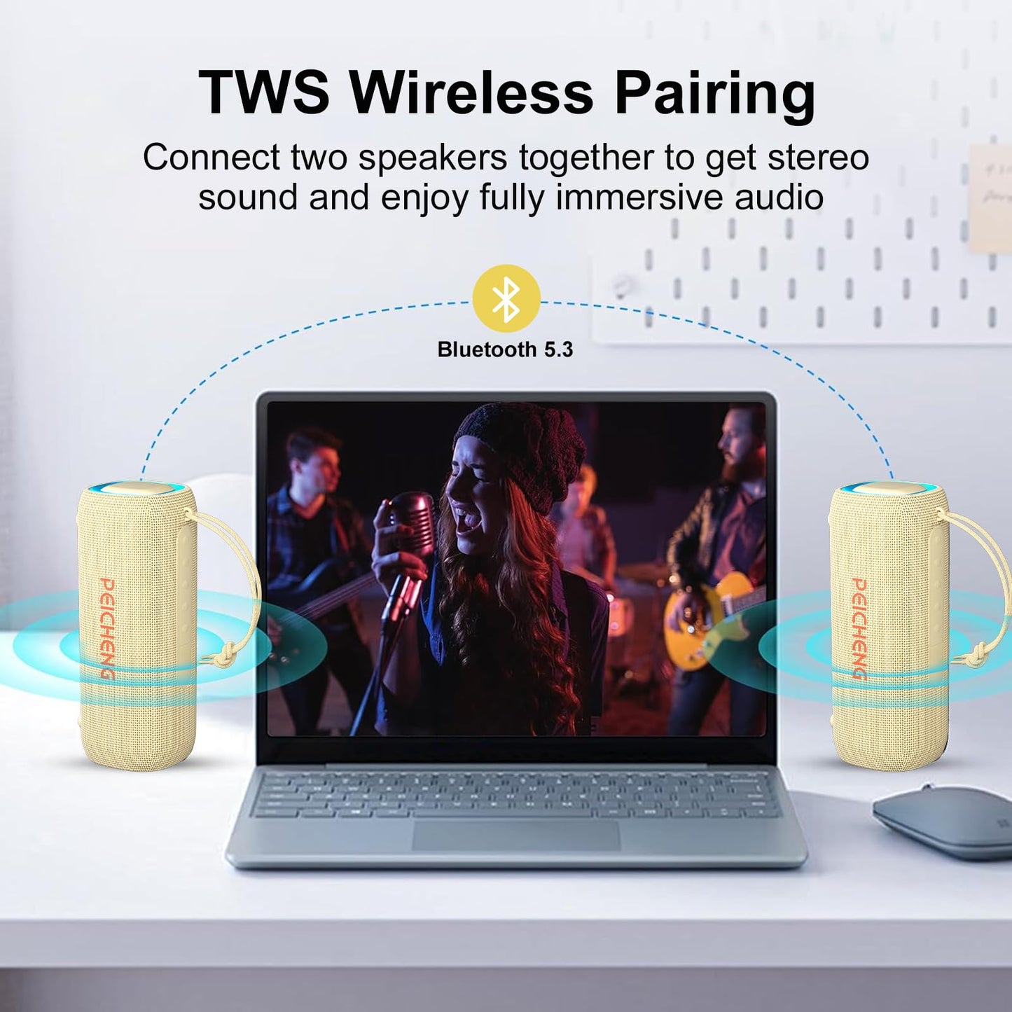 PEICHENG Bluetooth Speaker, Portable Wireless Clear Loud Stereo Sound IPX5 Waterproof with RGB Lights BT5.3 Long Playtime TWS Pairing,for Home Party