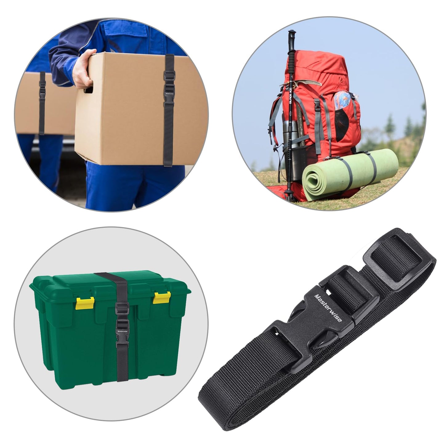 Masterwise Adjustable Buckle Straps with Clips – 4 Pack Durable Nylon Straps with Quick Release Buckles for Travel, Camping & Storage (Black)