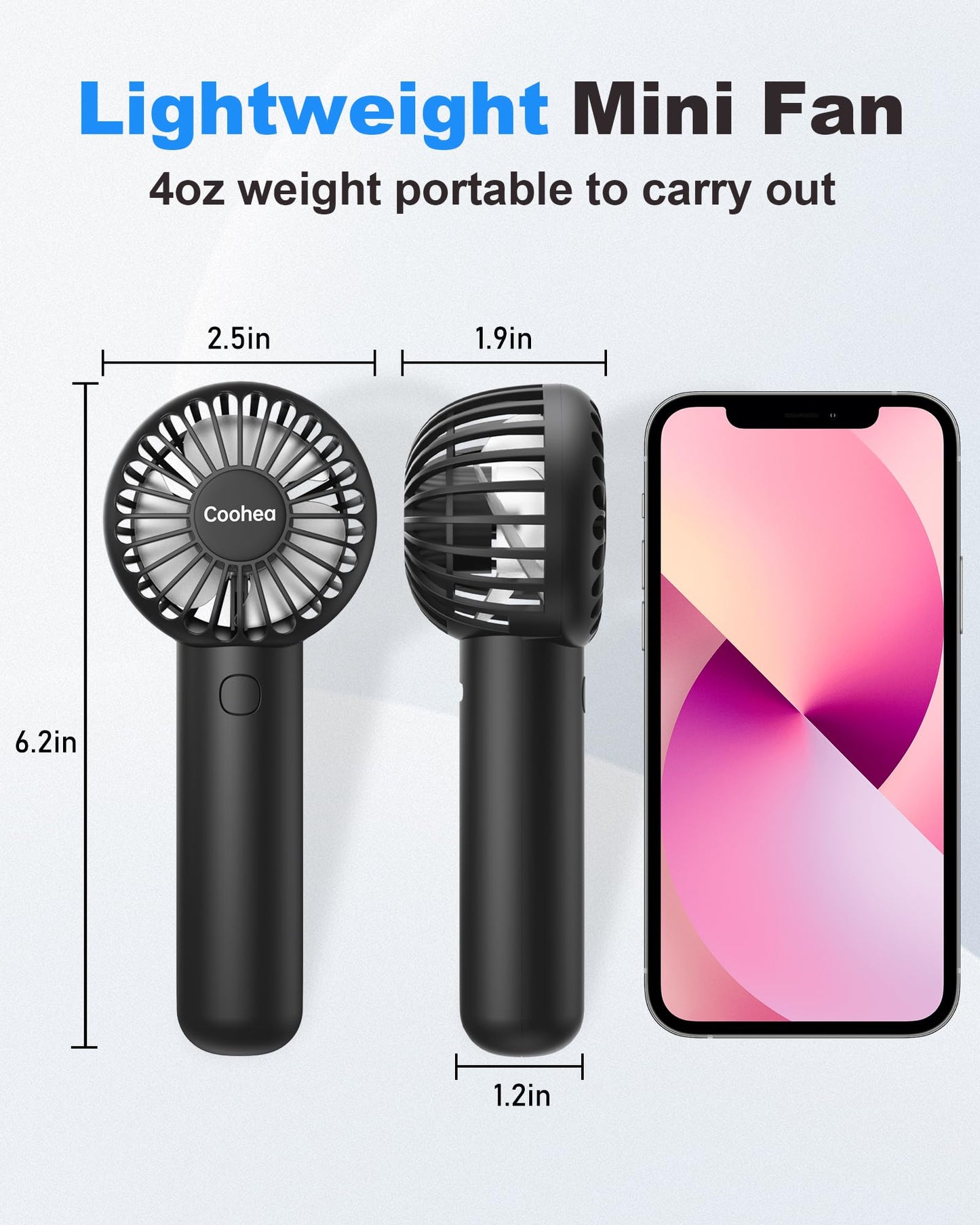 Coohea Mini Handheld Fan, 3 Speed, 3-in-1 Small Rechargeable Portable Fan