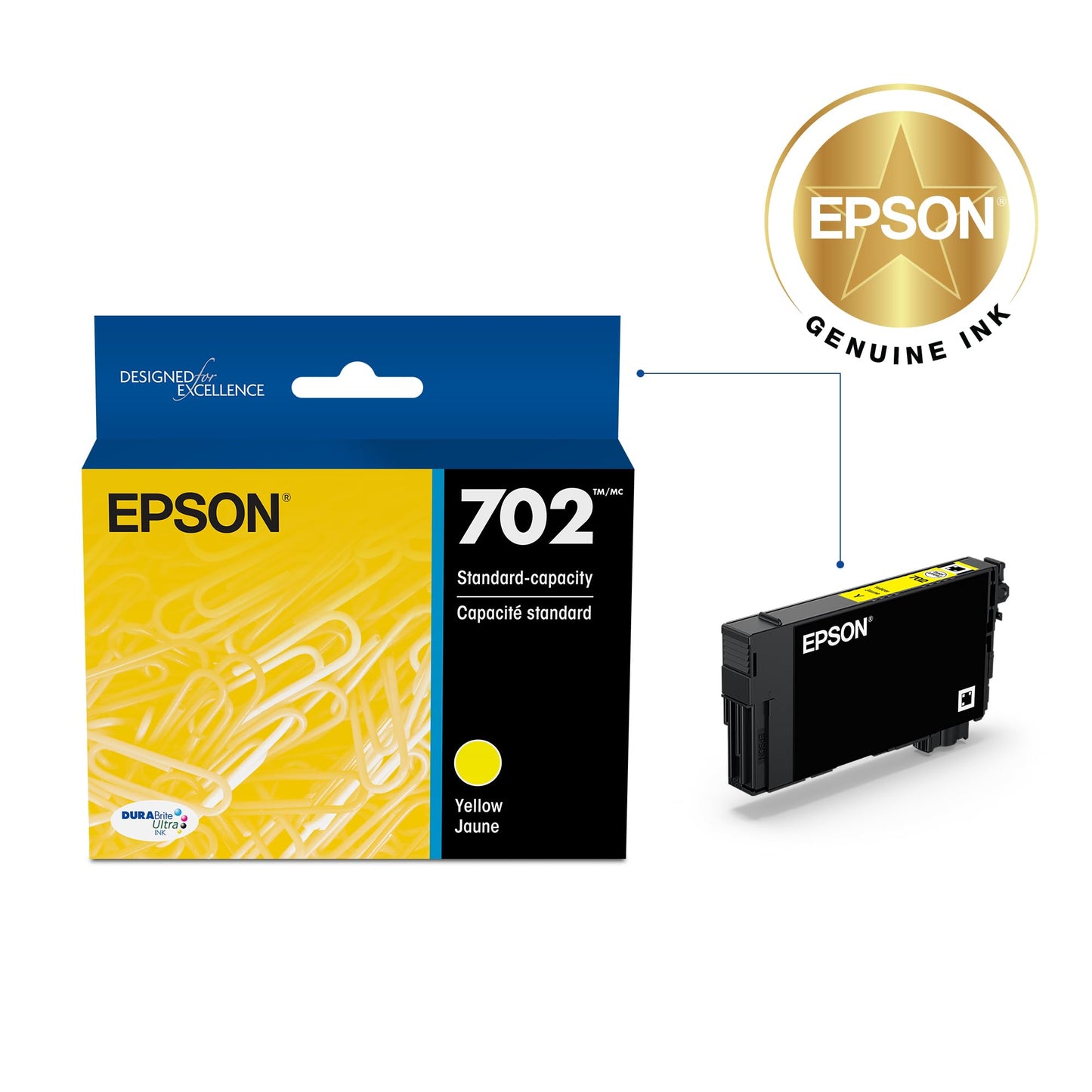 EPSON 702 DURABrite Ultra Ink Standard Capacity Yellow Cartridge (T702420-S) Works with WorkForce Pro WF-3720, 3730, 3733