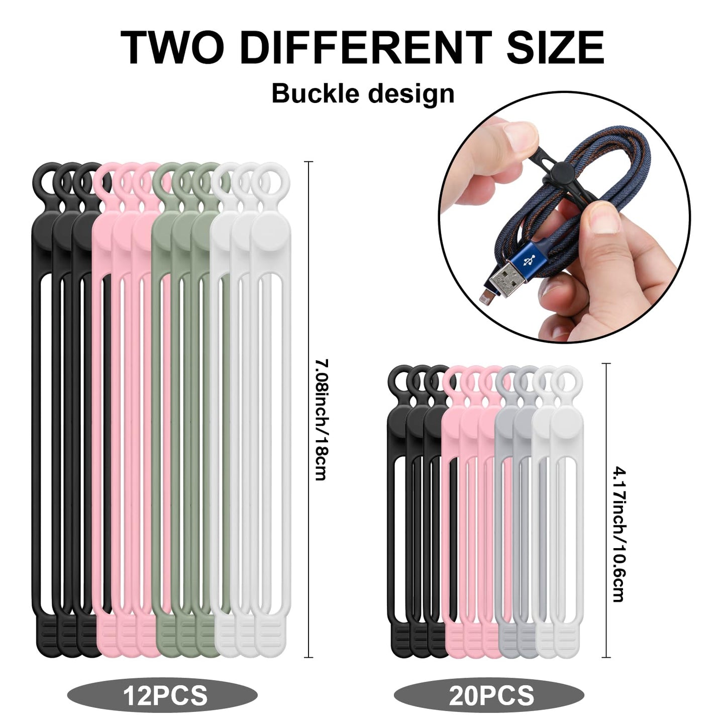 32Pcs Silicone Cable Ties, Data Cable Organizer Silicone Cable Straps Cord Ties Wrap Reusable Wire Organizers Elastic Cables Cord Management