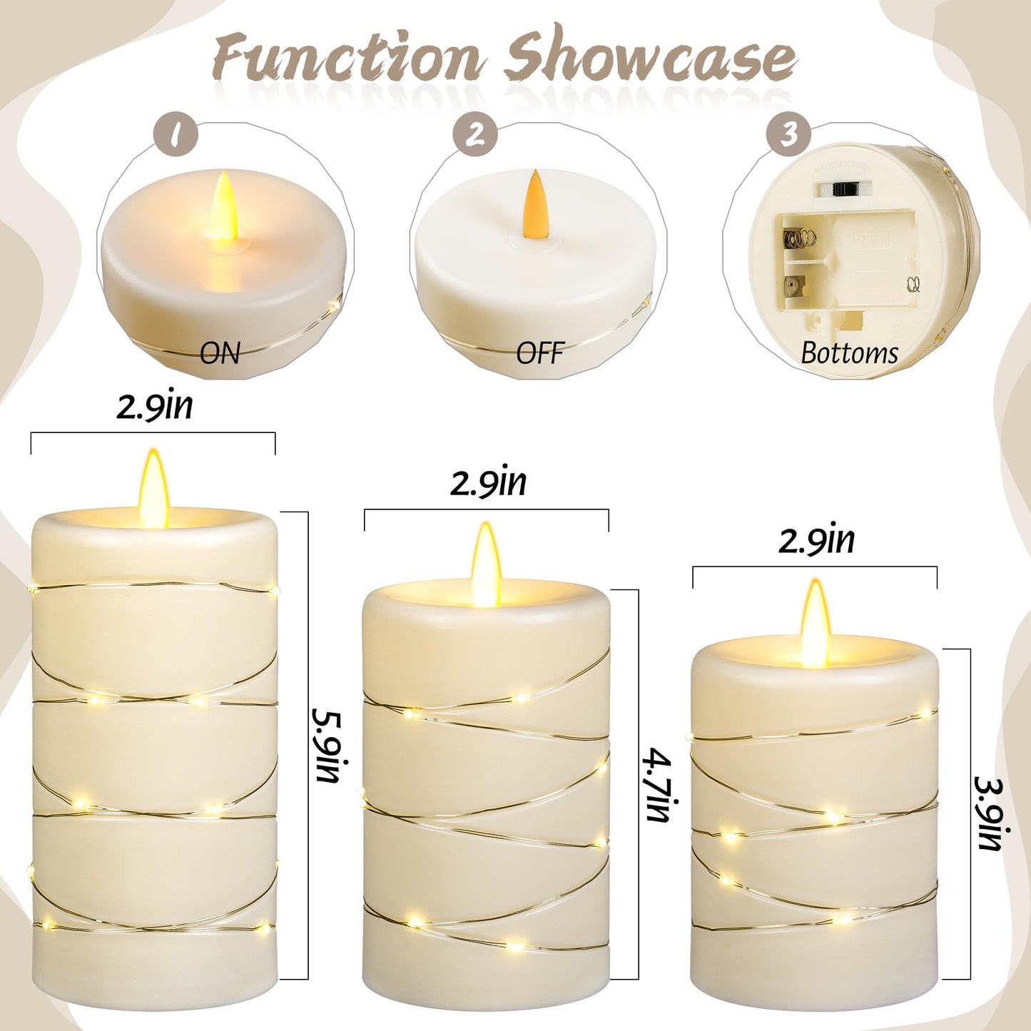 Upinmz Flickering Flameless Candles with String Lights, Battery Operated Candle, LED Candles Unbreakable Acrylic Candles with Remote Control and Timer