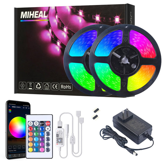 MIHEAL Led Light Strip, WiFi Wireless Smart Phone Controlled 65.6ft Non-Waterproof Strip Light Kit Black PCB 5050 LED Lights,Working with Android