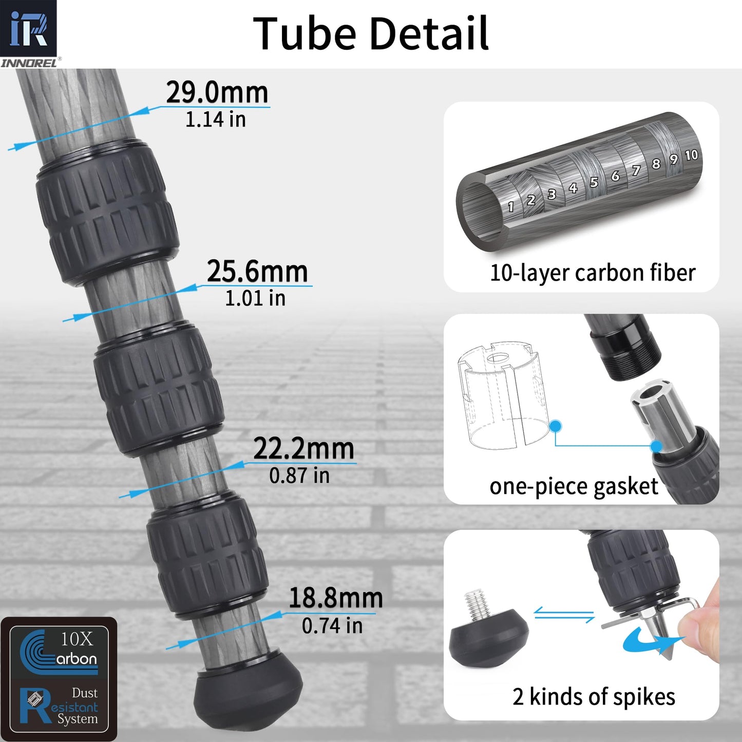 Carbon Fiber Tripod-INNOREL RT75C Super Professional Tripod Monopod Heavy Duty Stand Support Low Gravity Center 360°Panoramic ballhead for Digital