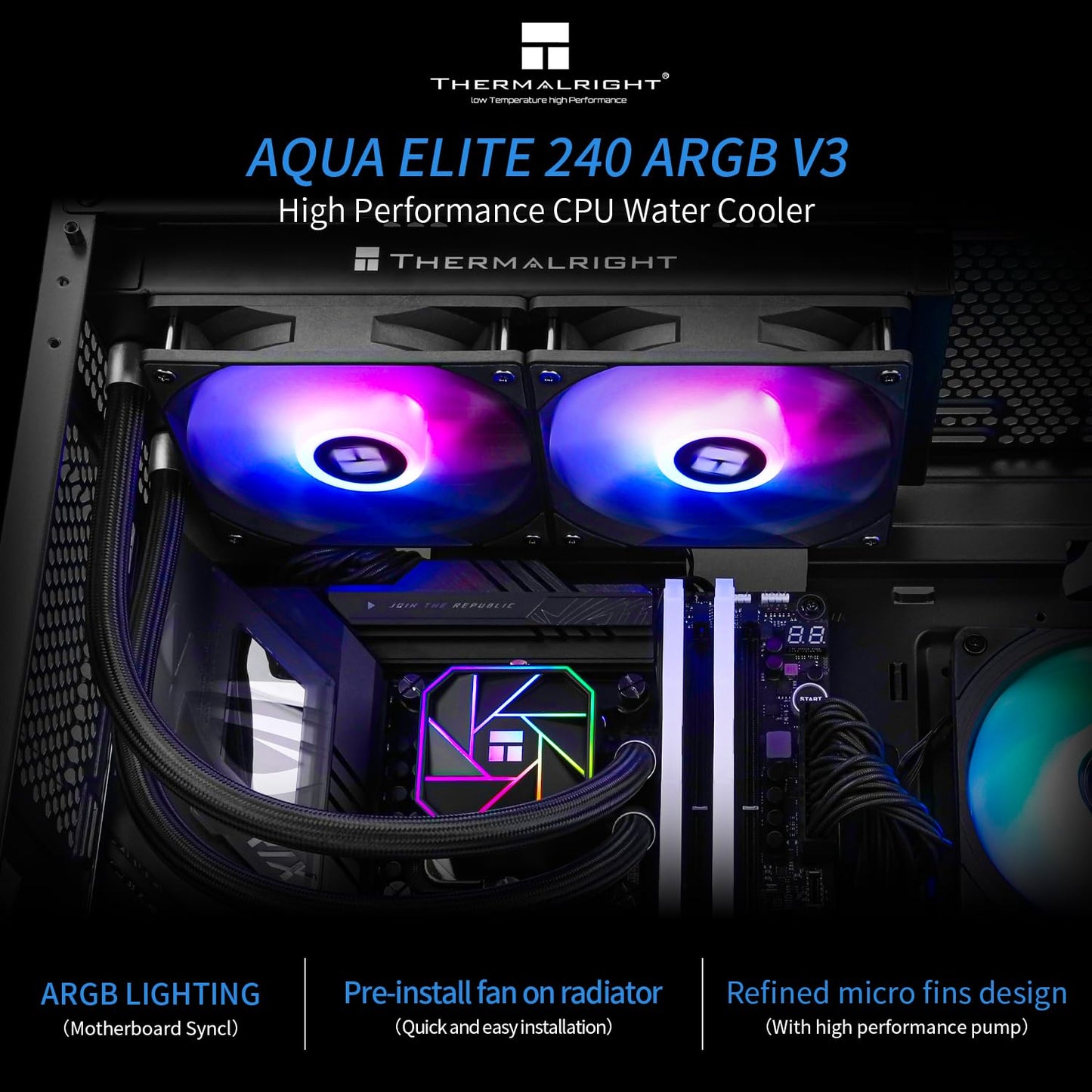 Thermalright Aqua Elite 240 V3 Liquid CPU Cooler, 240 Cooling Row Size, 2 x 120mm PWM Fans, S-FDB Bearings,for AMD/AM4/AM5, Intel