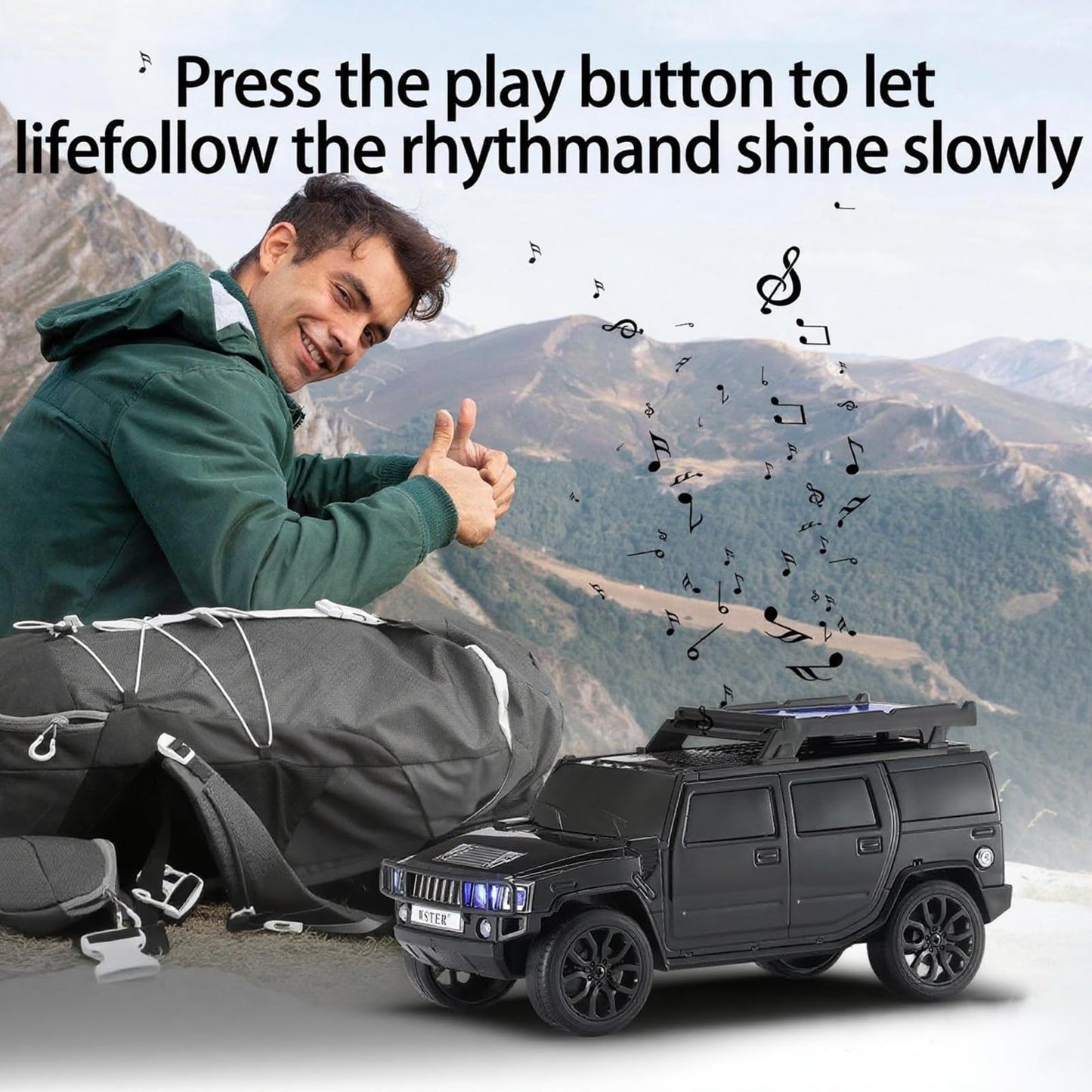 WSTER WS-696 Solar Bluetooth Replica Speaker - Portable Modern Off-Road Car Design with HD Sound, TWS, LED Party Light, USB/TF Playback, FM, Built-in