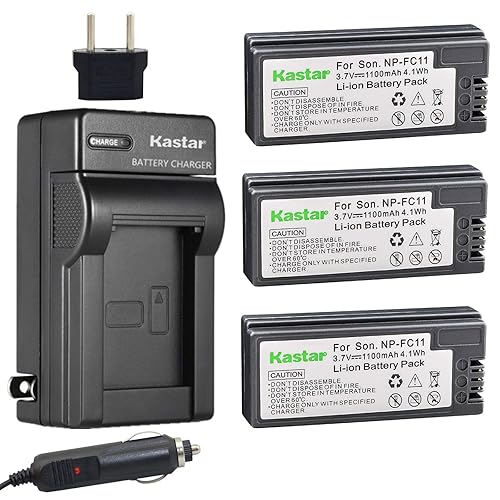 Kastar Battery 3-Pack + Charger for Sony NP-FC11 NP-FC10 and DSC-P12 DSC-P10 DSC-P8 DSC-V1 DSC-P7 DSC-P5 DSC-P9 DSC-P3 DSC-F77 DSC-P10S DSC-FX77