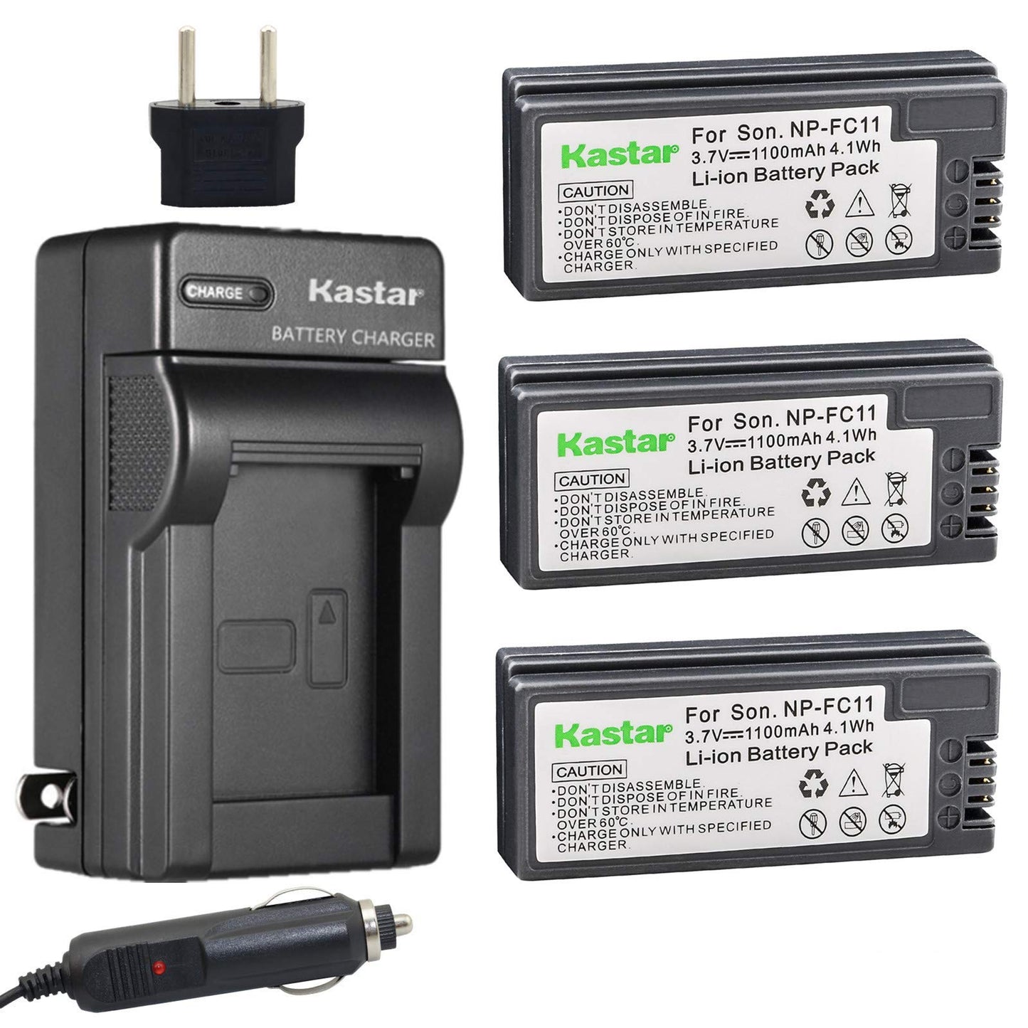 Kastar Battery 3-Pack + Charger for Sony NP-FC11 NP-FC10 and DSC-P12 DSC-P10 DSC-P8 DSC-V1 DSC-P7 DSC-P5 DSC-P9 DSC-P3 DSC-F77 DSC-P10S DSC-FX77
