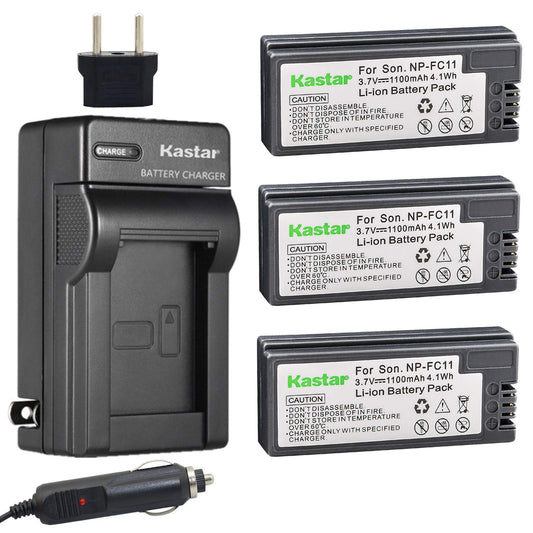 Kastar Battery 3 Pack + Charger for Sony NP-FC11 NP-FC10 & DSC-P12 DSC-P10 DSC-P8 DSC-V1 DSC-P7 DSC-P5 DSC-P9 DSC-P3 DSC-F77 DSC-P10S DSC-FX77 DSC-P2