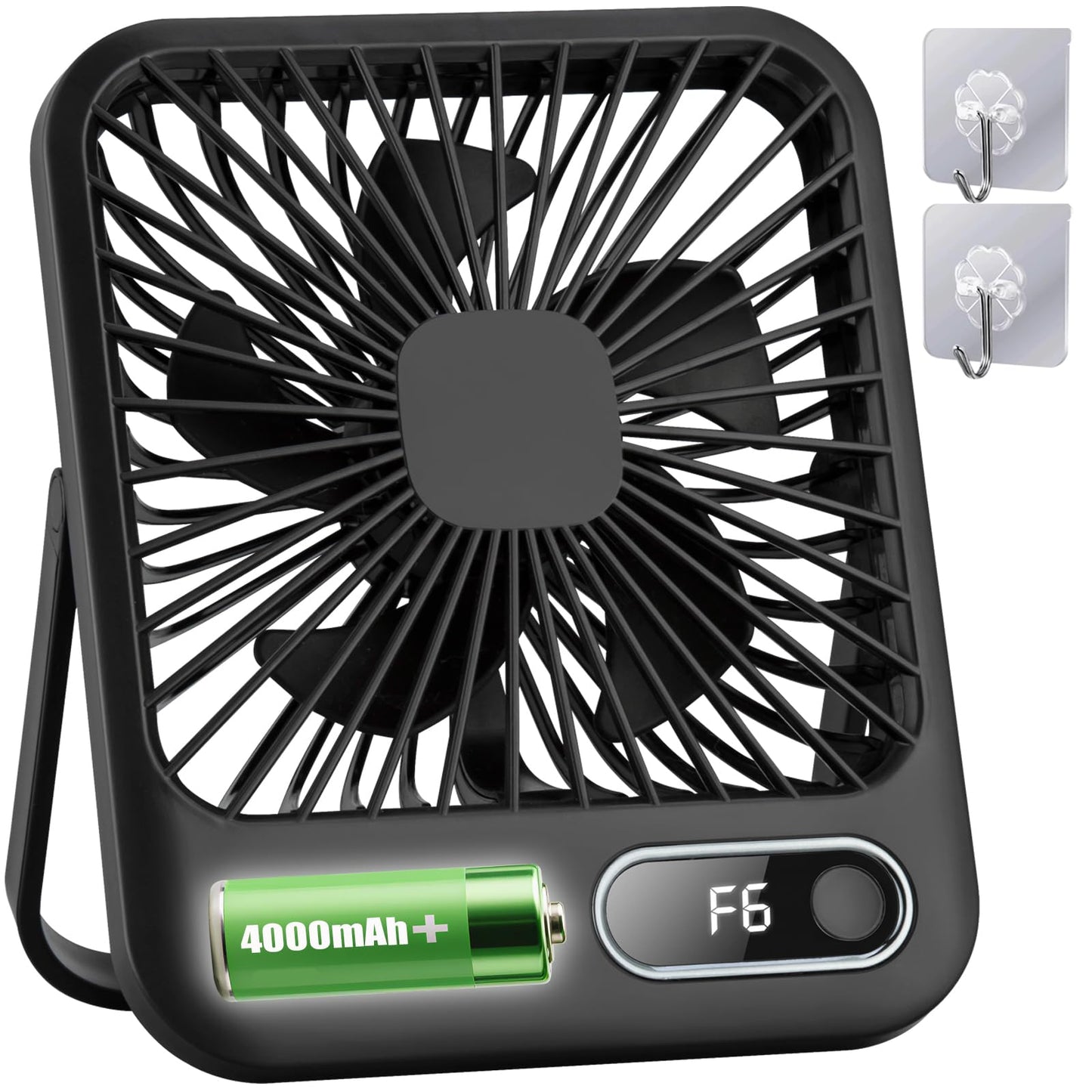 Feeniupin USB Rechargeable Fan with 4000mAh Battery Desk Fan 6.5" Portable Travel Fan Personal Fan 180°Foldable 6 Speeds 6 Hours Timer & Digital