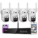 XMARTO 6MP Tri-Lens 4-Cam 500GB WiFi Mesh Security Camera System,16CH 4K H.265 WiFi-Inside NVR,360°PTZ AI Tracking,3-View/Cam,Long Range