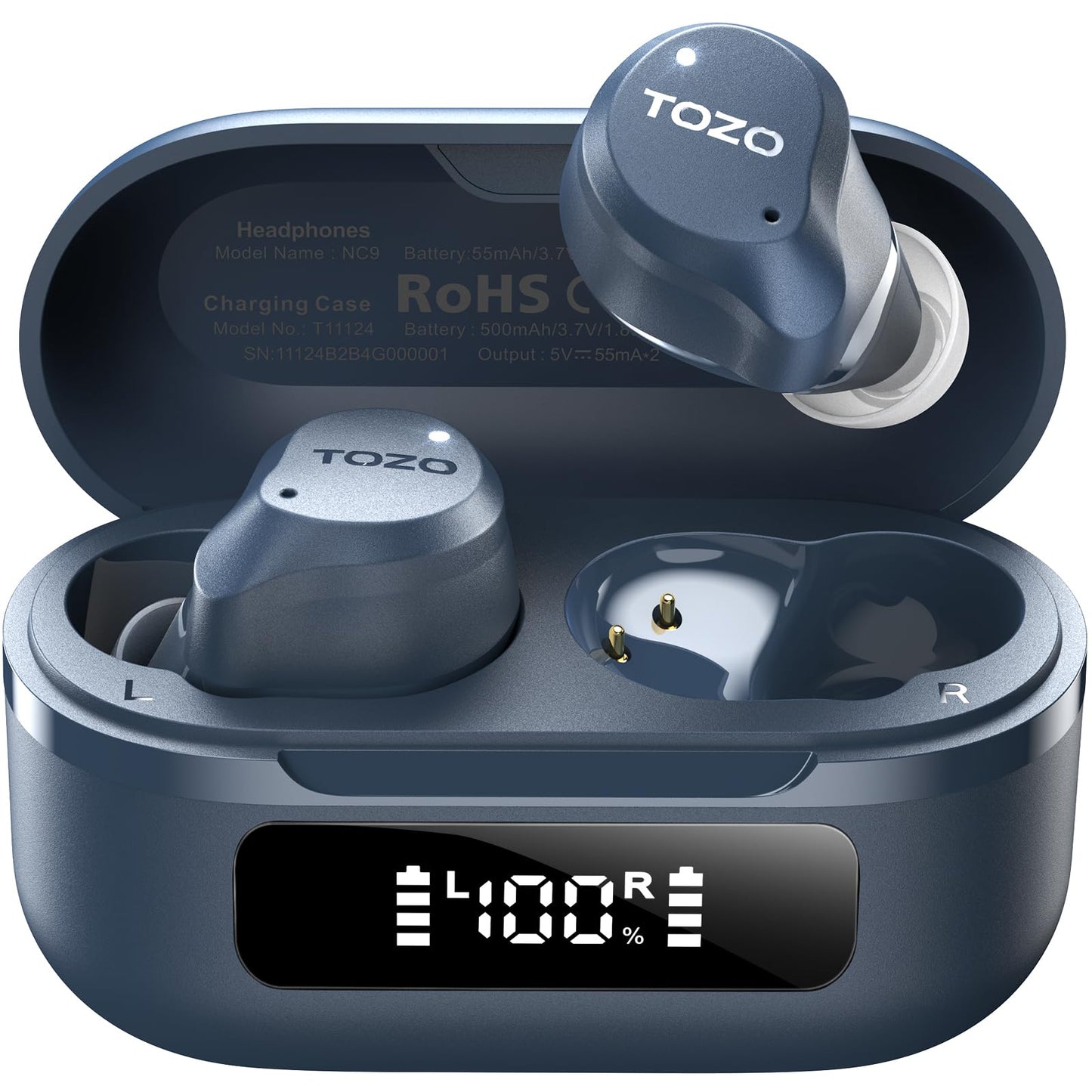 TOZO NC9 Hybrid Active Noise Cancelling Wireless Earbuds, 60H, LED Display