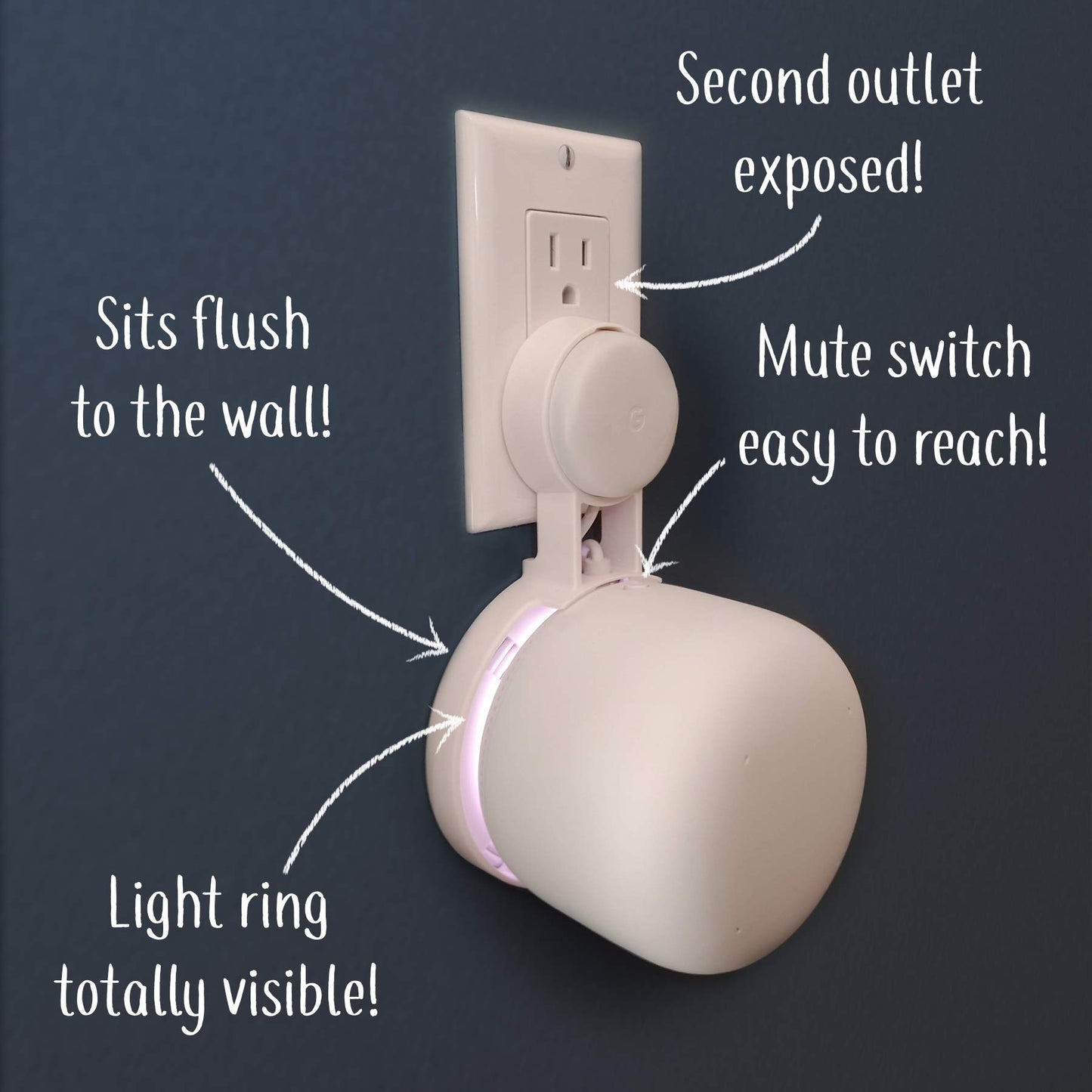 Nest WiFi Point Genie: The Simplest Lowest Profile Outlet Holder Mount for Google Nest WiFi Point | Reinforced Support | Great Sound | Open Access |
