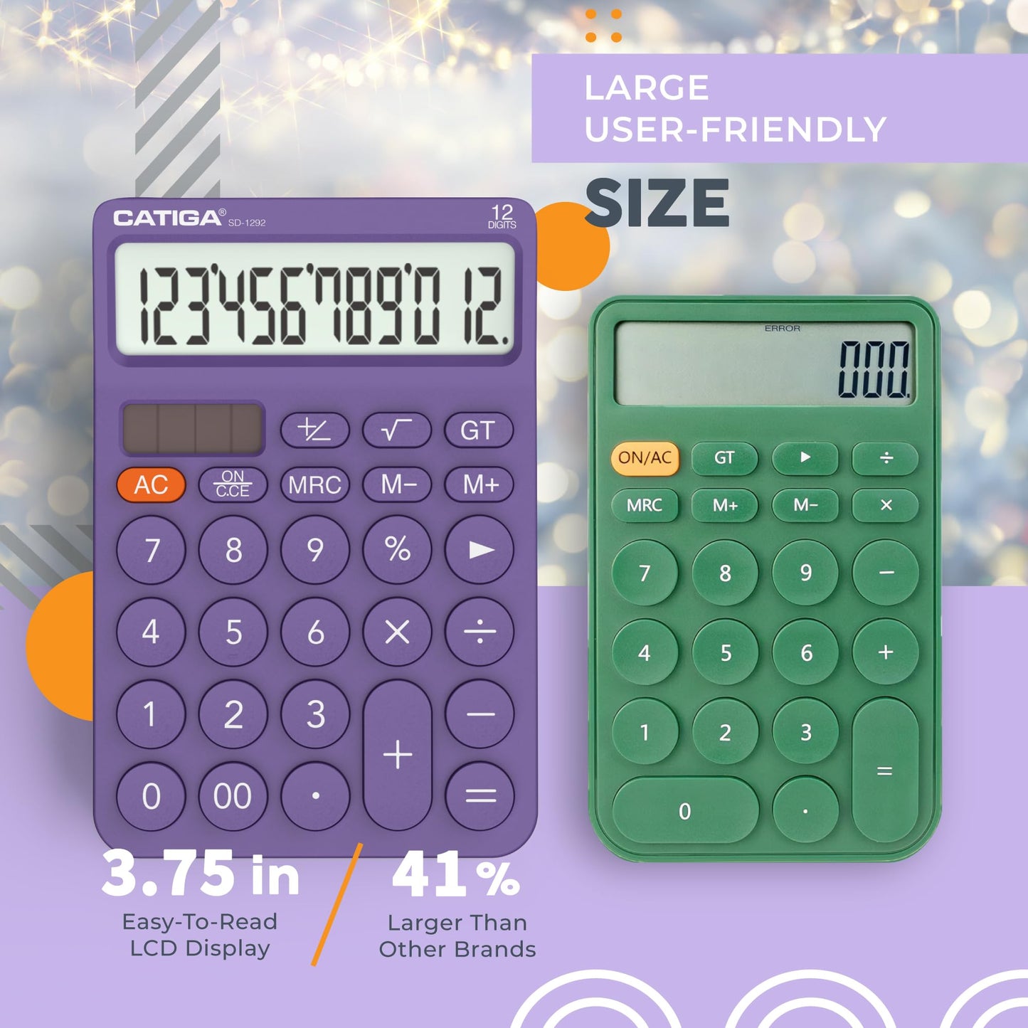 CATIGA 12 Digit Desktop Calculator Basic Desk Calculator with Large LCD Display, Big Buttons, 4 Function, Solar and Battery Dual Power, for Office