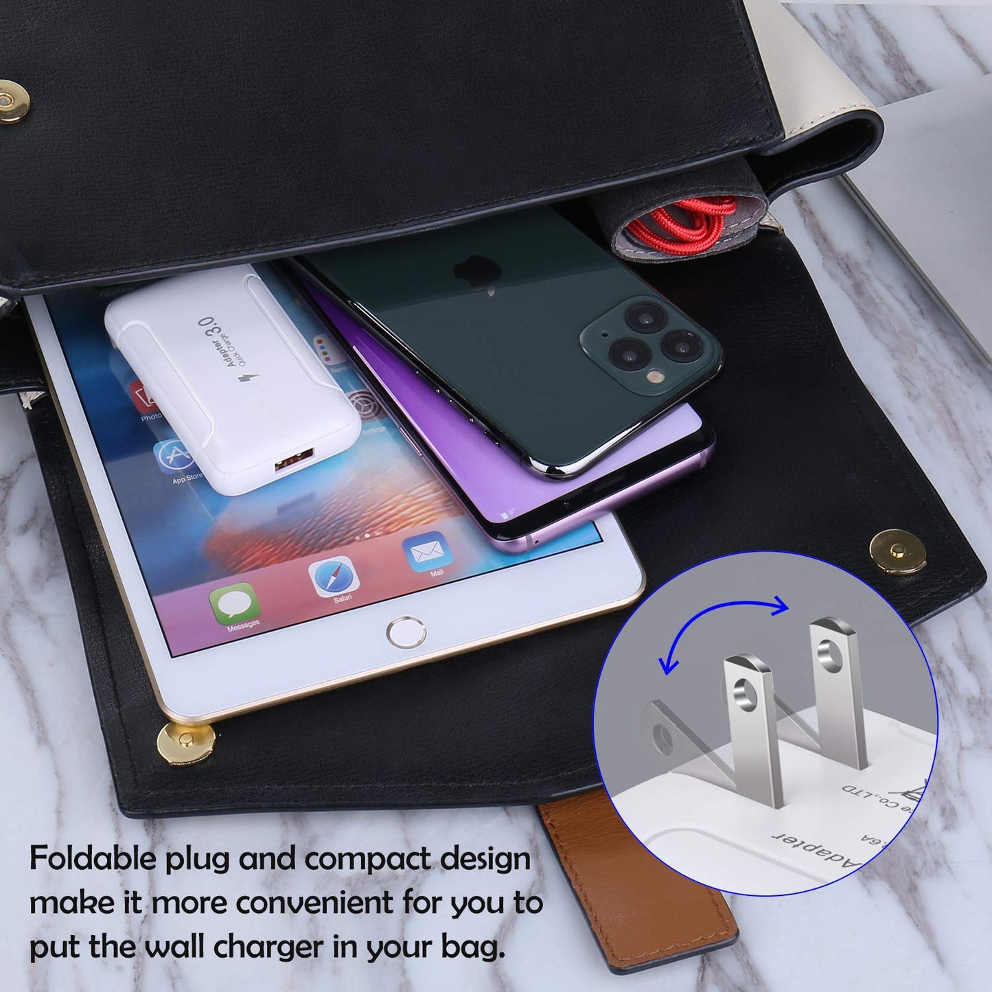Slim Flat USB Wall Charger, Costyle 2 Pack 18W GaN Tech Fast Charge 3.0 Port Fast Charging Block with Foldable Plug Compatible for Samsung Galaxy S10