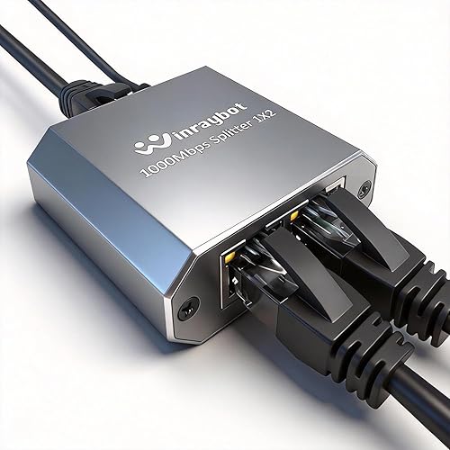 RJ45 Ethernet Splitter 1 to 2, 1000Mbps High Speed LAN Splitter Switch for Cat 5/5E/6/7/8 Cable, 2 Devices Work Simultaneously, Gray