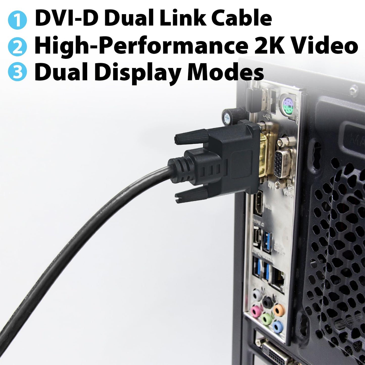 Cyberguys! Dual Link DVI Cable, 24+1/24+5 Gold-Plated Connectors w/Screw Lock - Supports 2560x1600@60Hz 1080P@120Hz, Bi-Directional DVI-D Cable