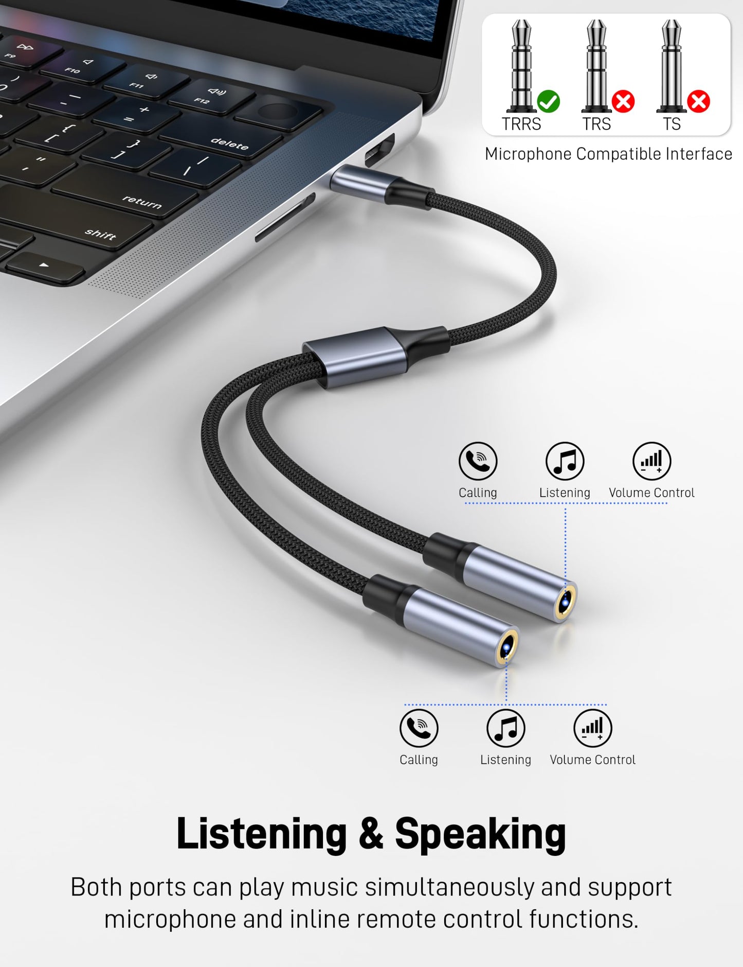 KAYQINHO USB C to Dual 3.5mm Female Headphone Splitter, Type C to Dual 3.5mm Female Aux Y Jack Splitter Headphone Microphone Adapter for iPhone 17 16