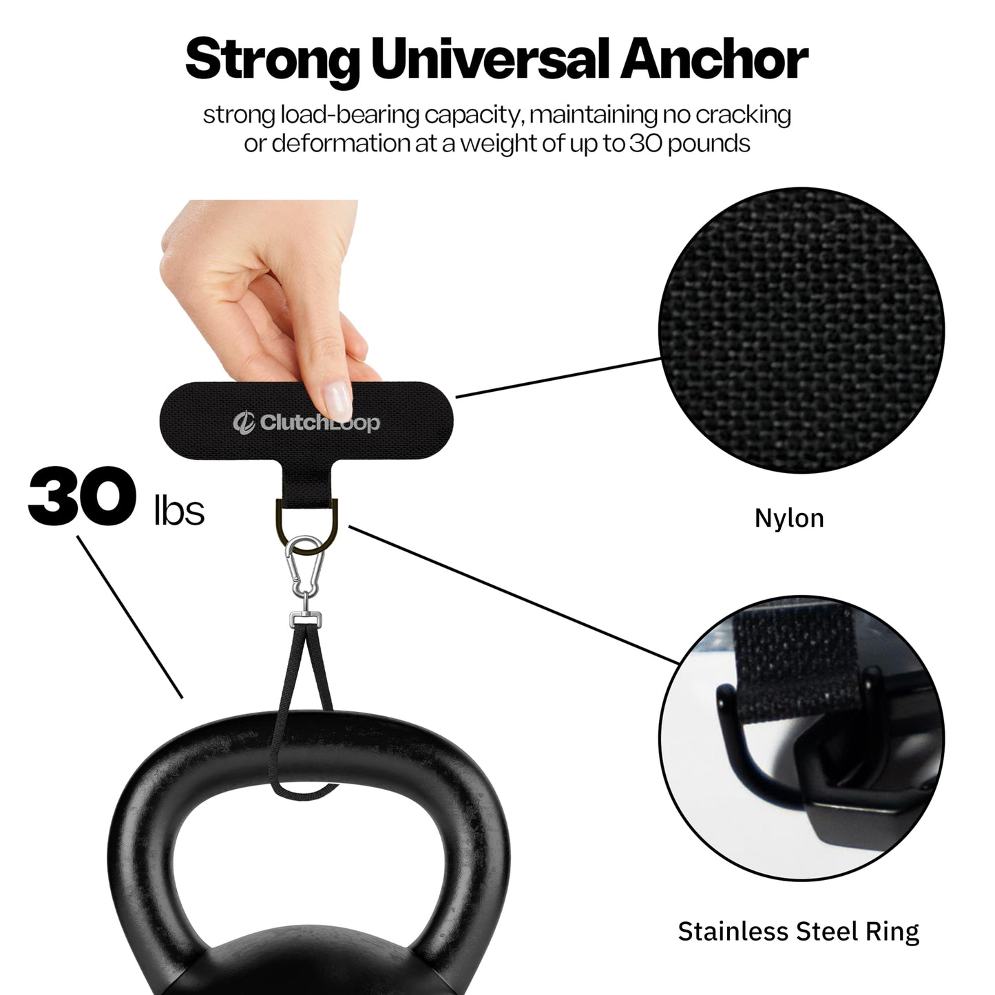 ClutchLoop Anchor-Universal Phone Tether Tab, Strong Cell Phone Lanyard Tab and Phone Strap Replacement (Midnight, 3 Pack)