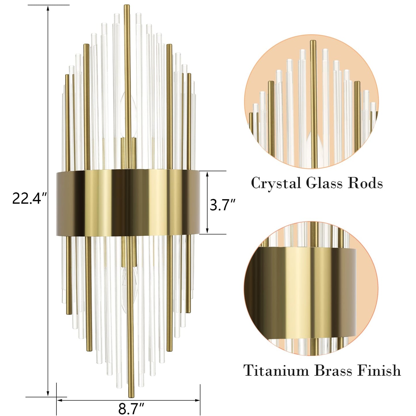 TEENYO Modern Gold Wall Sconces Set of Two Crystal Sconces Wall Lighting 2-Light Brass Glass Wall Light Fixtures for Bedroom Living Room Bathroom