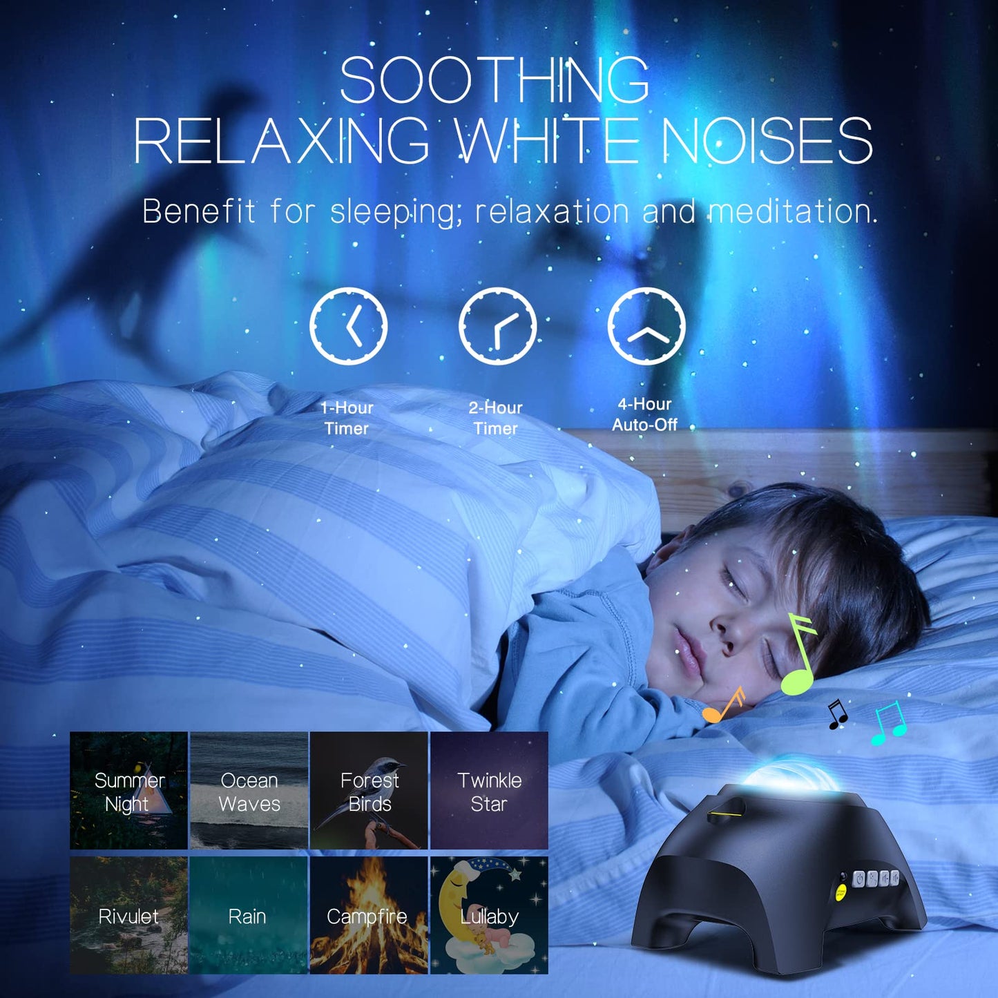Northern Galaxy Light Aurora Projector with 33 Light Effects, Night Lights LED Star Projector for Bedroom Nebula Lamp, Remote Control, White Noises