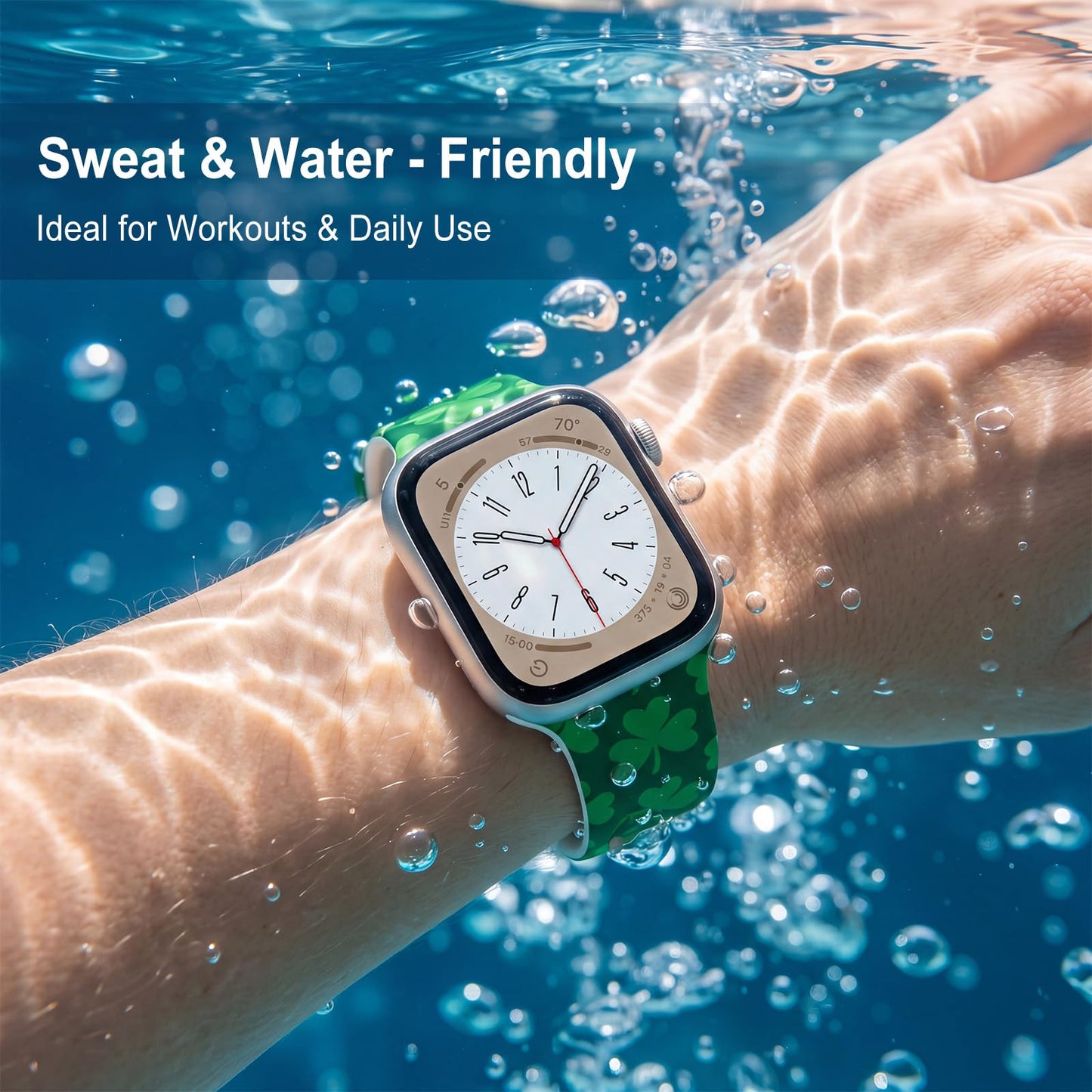 Lucky Clover Shamrock Band Compatible with Apple Watch Bands for Women Men 41mm 40mm 38mm 42mm 45mm 44mm 46mm 49mm, Silicone St Patricks Day Strap