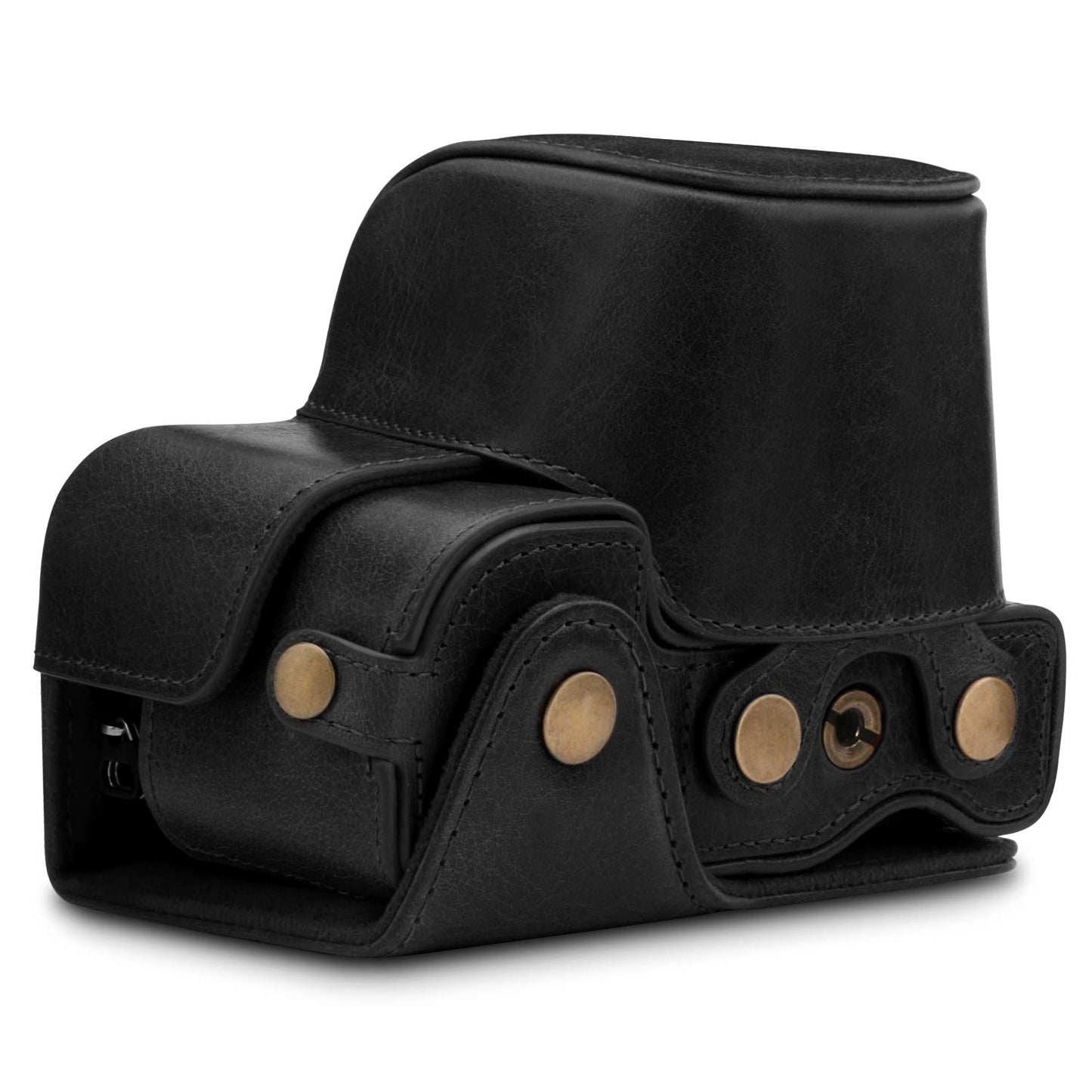 MegaGear MG1646 Ever Ready Genuine Leather Camera Case Compatible with Sony Alpha A6100, A6400 (16-50mm) - Black