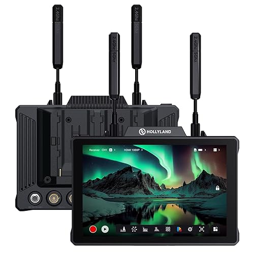 HollyView Pyro 7 Wireless Video Transmitter & Receiver & 7 inch Camera Field Monitor HDMI & SDI 1300ft Range, 60ms Latency Auto Dual-Band Hopping
