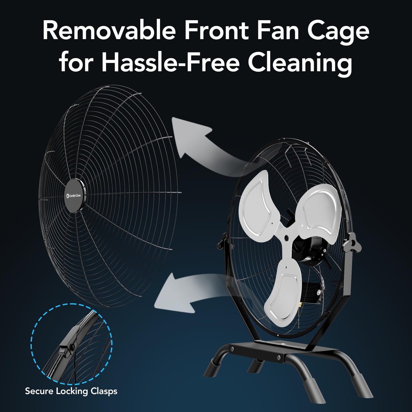 Comfort Zone 20-inch Industrial High Velocity Fan - Heavy Duty All-Metal Floor & Wall Mount Fan, 3-Speed High Power Cooling for Garage, Workshop, or