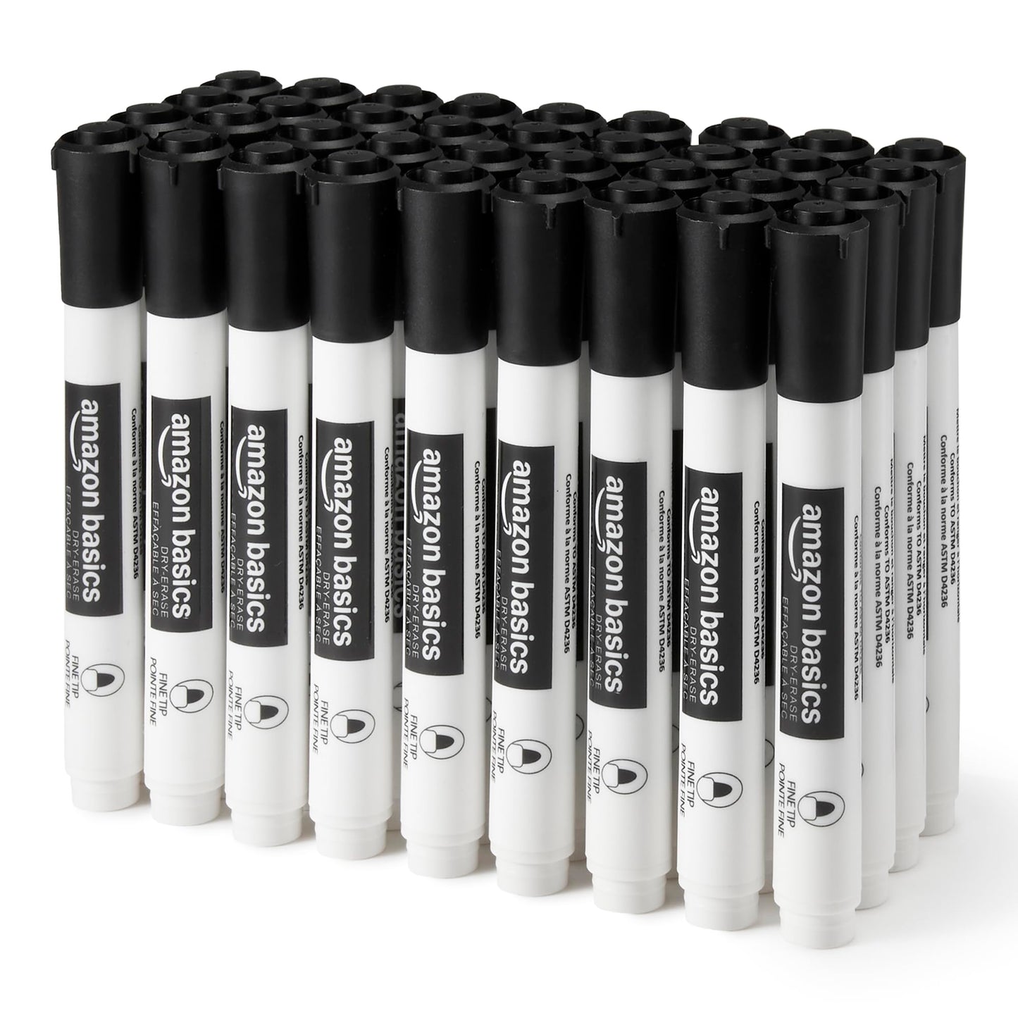 Amazon Basics Low-Odor Dry Erase Whiteboard Markers, Fine Tip, Quick-Dry, Black, 36-Pack