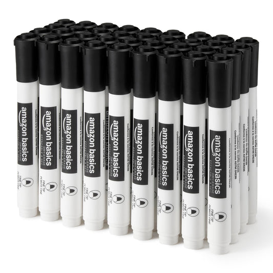 Amazon Basics Low-Odor Dry Erase Whiteboard Markers, Fine Tip, Quick-Dry, Black, 36-Pack