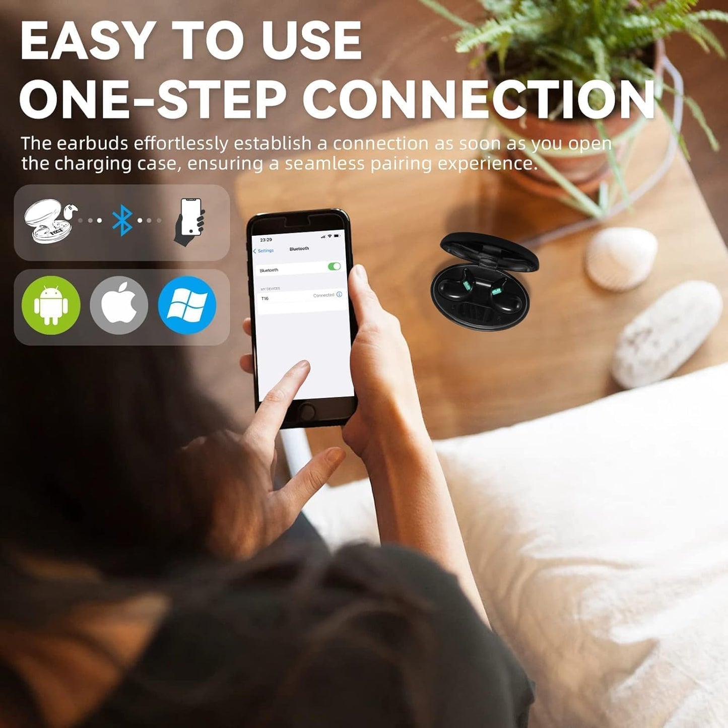 Mudtun Sleep Earbuds Ultra-Thin Wireless Bluetooth 5.3 Earbuds for Side Sleepers, Noise Blocking Sleep Headphones with 6H Playtime, Ergonomic Mini