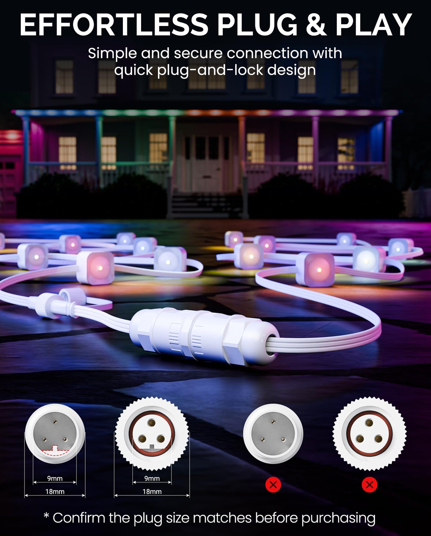 CybeRoad Splice Connector Output for Govee Cuttable Outdoor Lights - Compatible with Govee H706A, H706B, H706C, H703A, H703B, Waterproof Extension