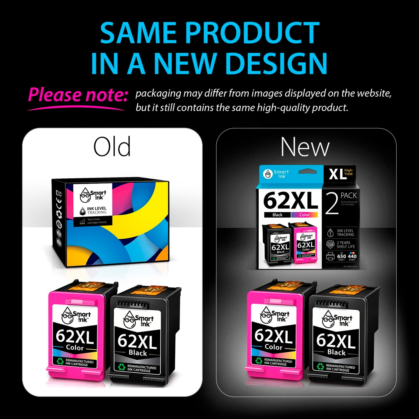 Smart Ink Remanufactured Ink Cartridge Replacement for HP 62 XL 62XL Black & Tricolor (2 Combo Pack) for HP Printer Envy 7640 5660 7645 5540 5643 5661