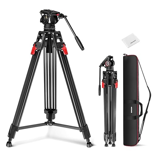 NEEWER 76" Video Camera Tripod with Fluid Head, One Step Quick Release Heavy Duty Aluminum Portable Tripod Stand with Cleaning Cloth, Dual Mode QR