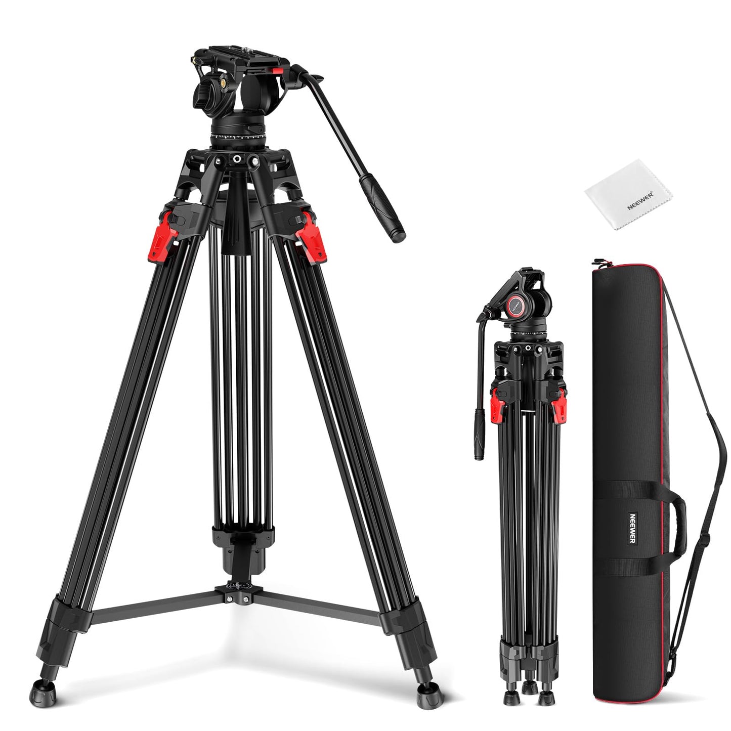 NEEWER 76" Video Camera Tripod with Fluid Head, One Step Quick Release Heavy Duty Aluminum Portable Tripod Stand with Cleaning Cloth, Dual Mode QR