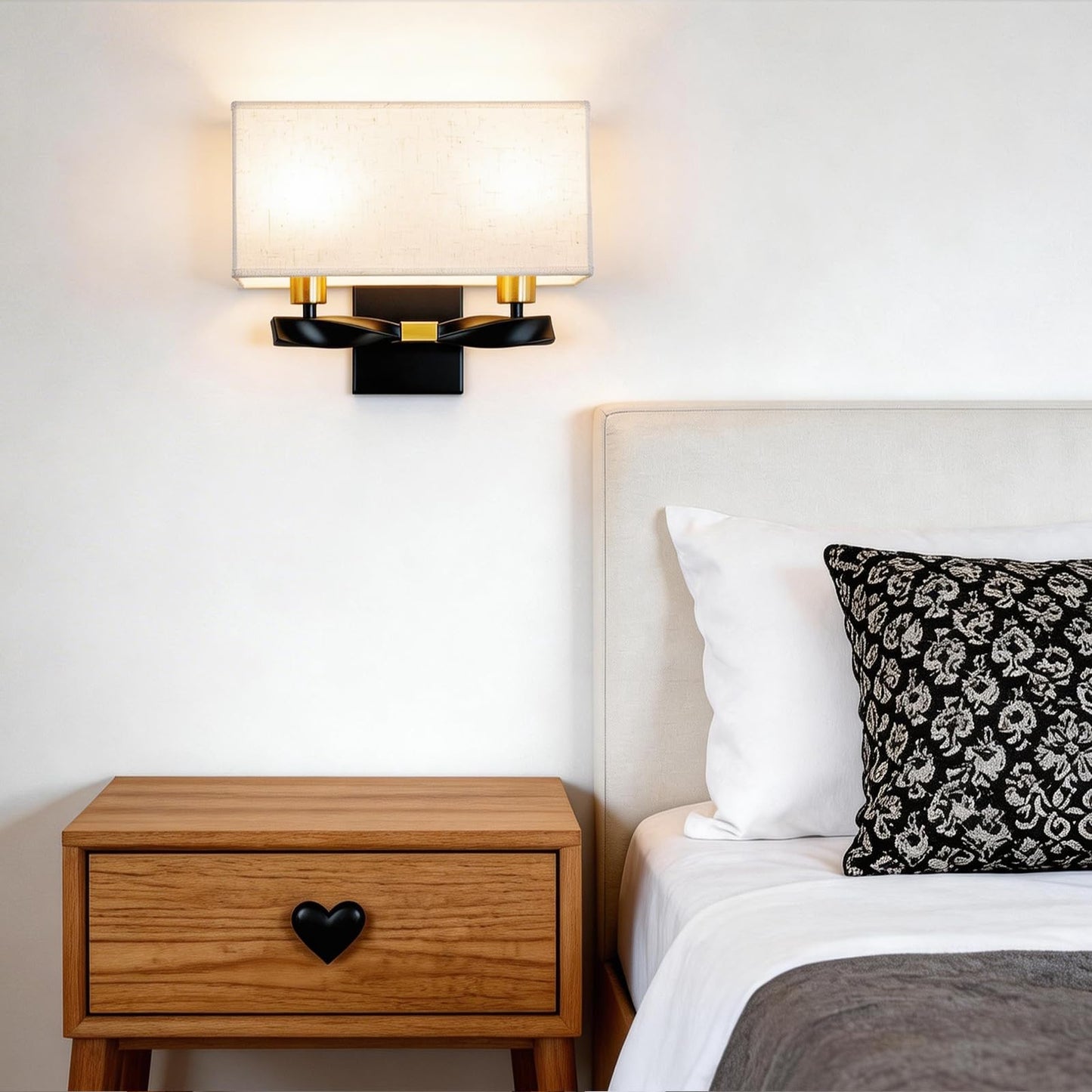 Edwarmlux Indoor Wall Sconces, Antique Wall Lights with Fabric Shade, Vintage Wall Mount Light, Dimmable Hardwired Wall Light for Bedroom, Living