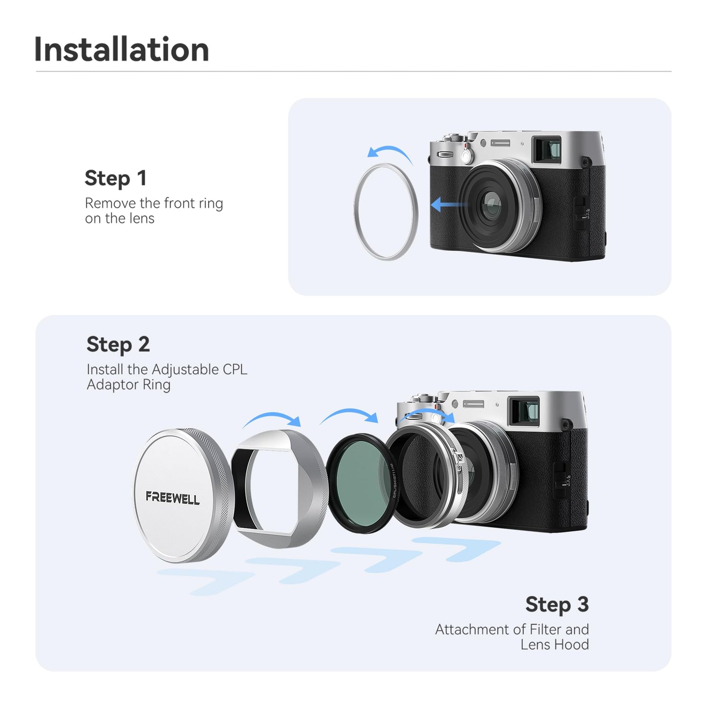 Freewell CPL/Black Diffusion Mist (1/4) Filter Kit with Lens Hood for Fuji X100 Series (X100VI, X100V, X100T, X100F, X100S,X100) (Silver)